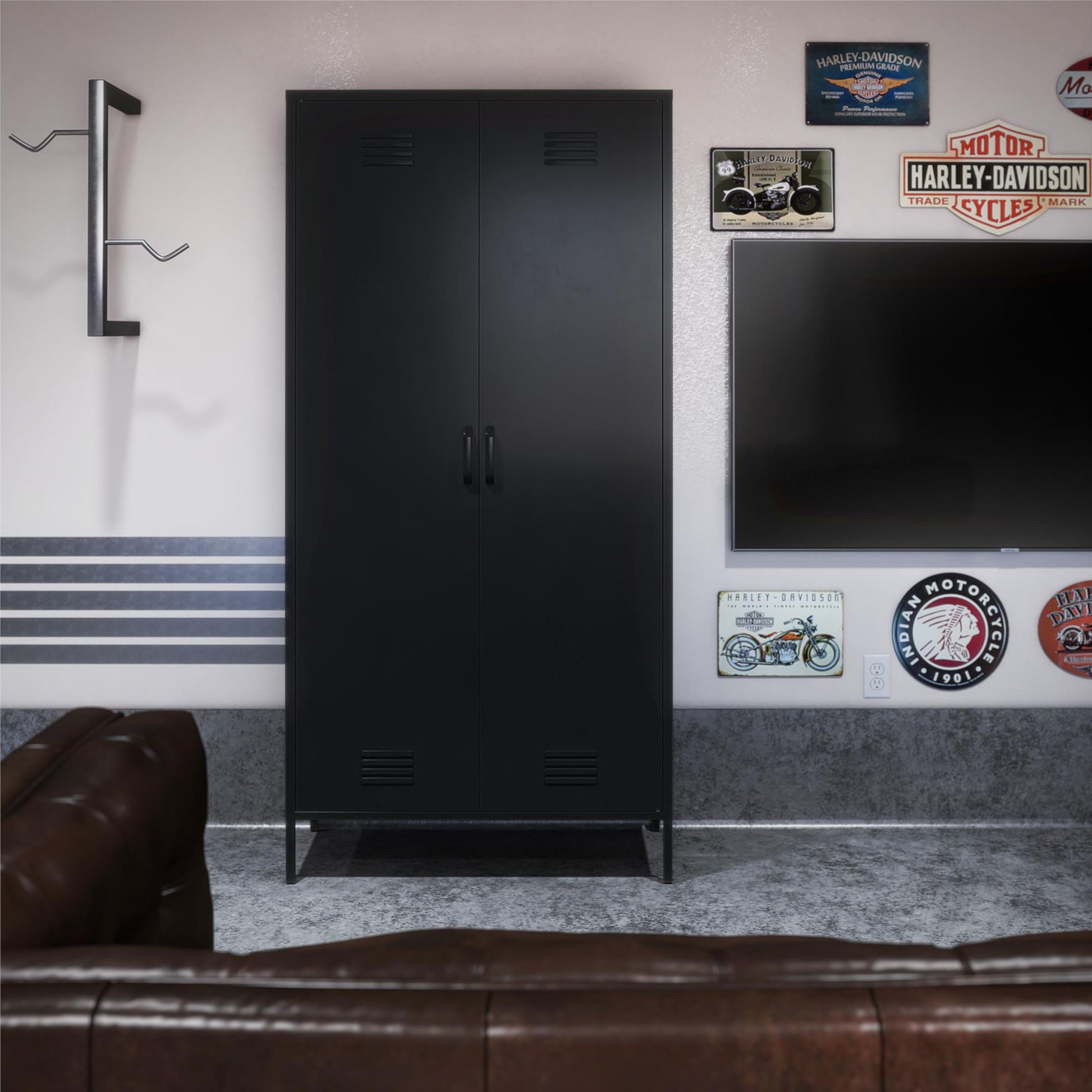 Shadwick Tall 2 Door Closed Metal Storage Locker Cabinet - Black