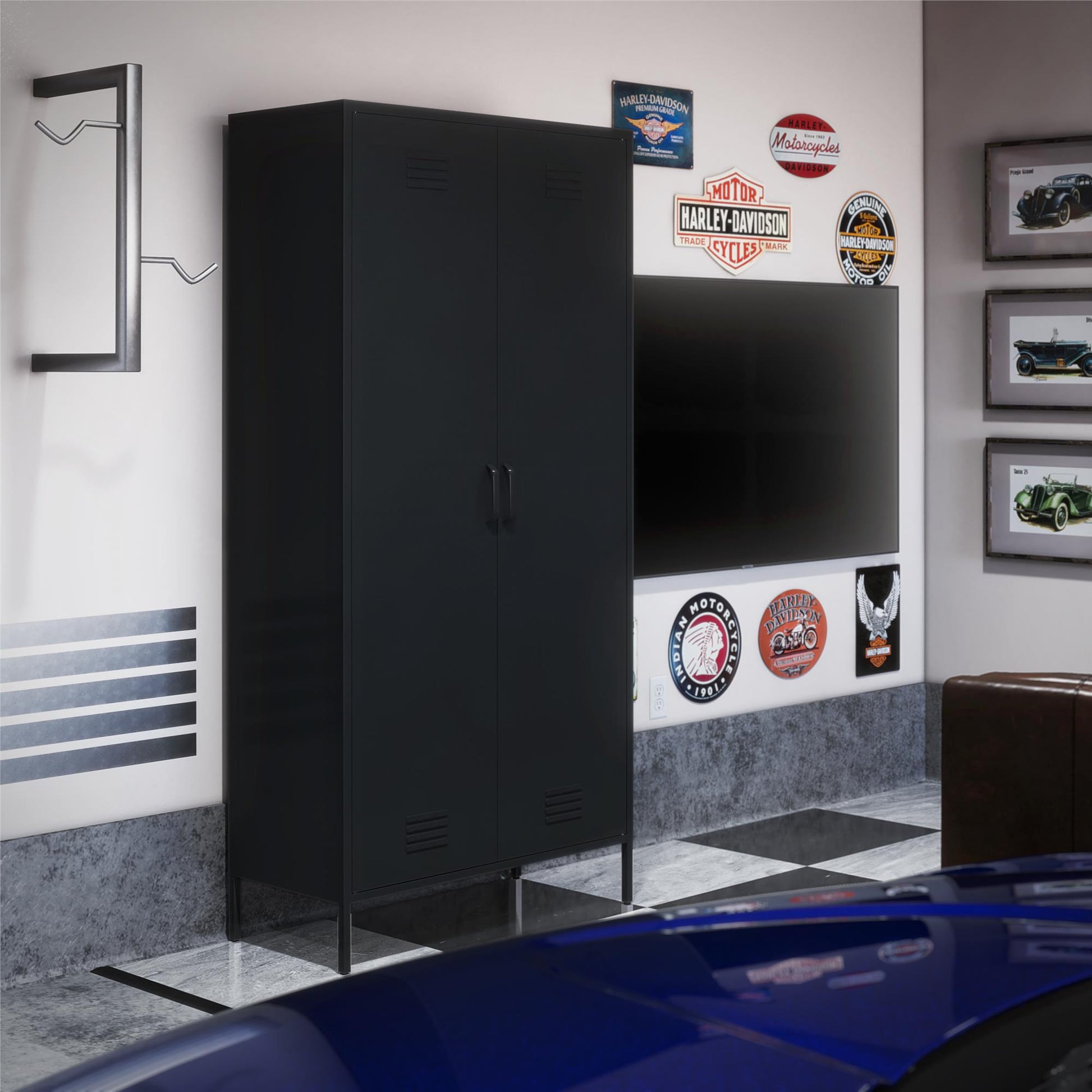 Shadwick Tall 2 Door Closed Metal Storage Locker Cabinet - Black