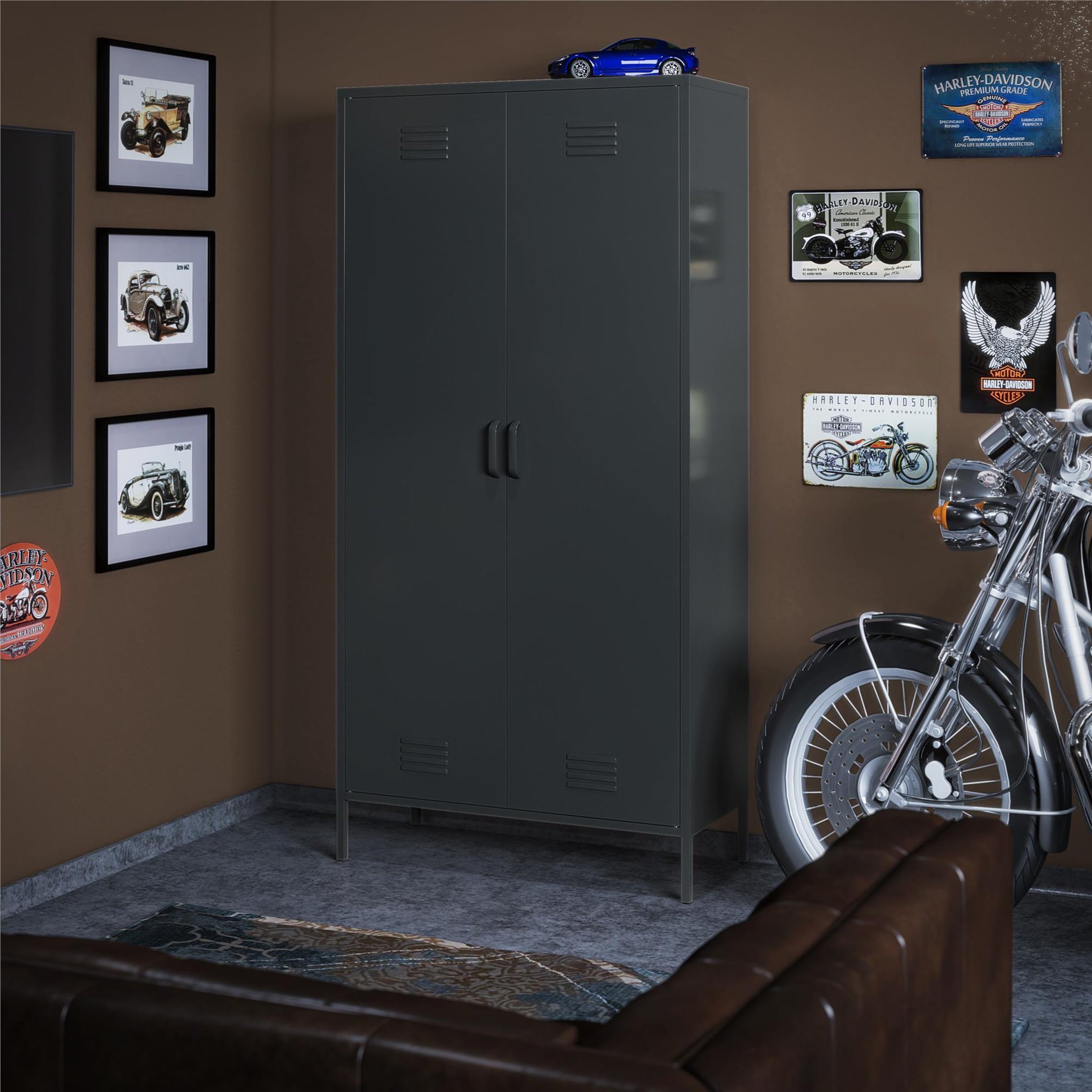 Shadwick Tall 2 Door Closed Metal Storage Locker Cabinet - Black