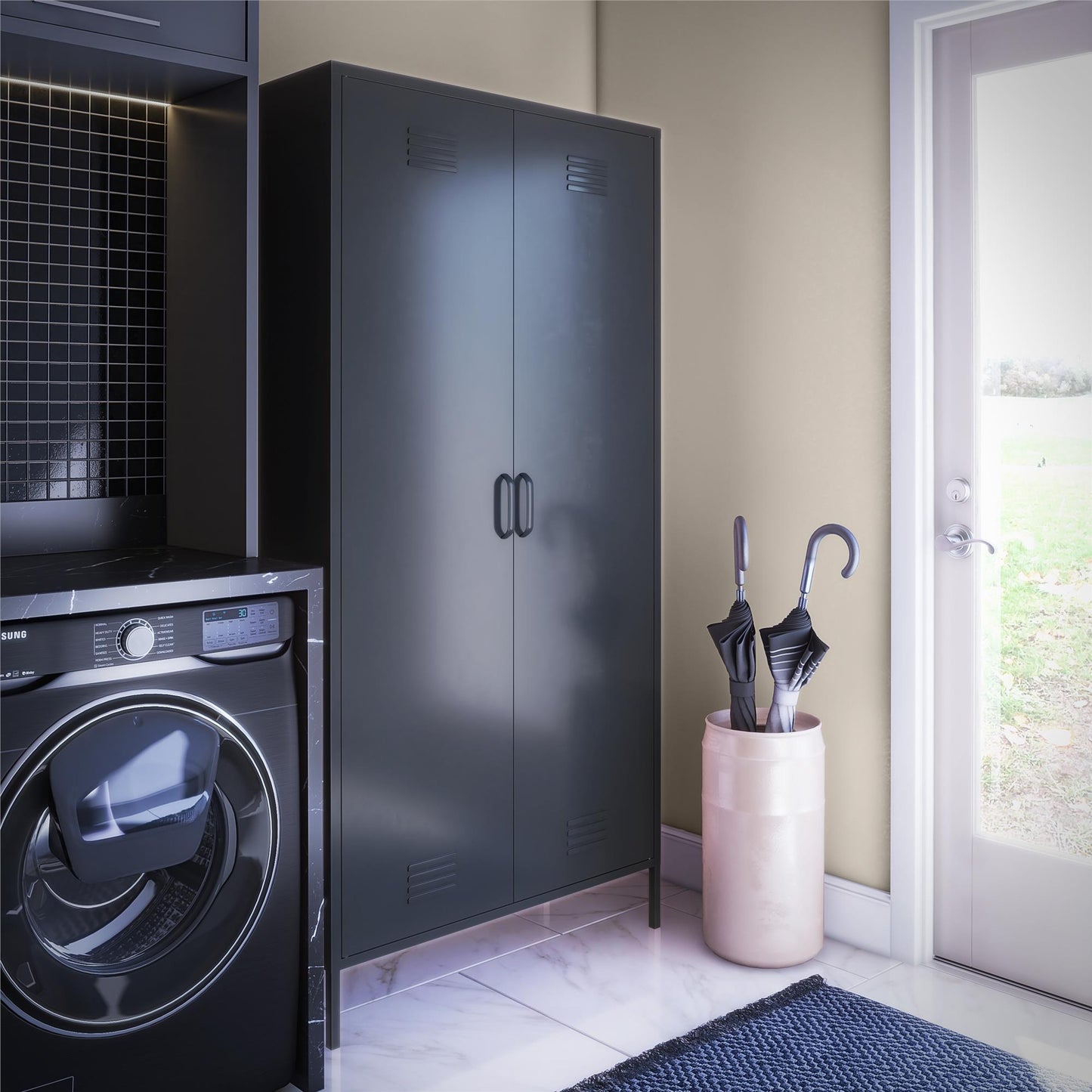Shadwick Tall 2 Door Closed Metal Storage Locker Cabinet - Black