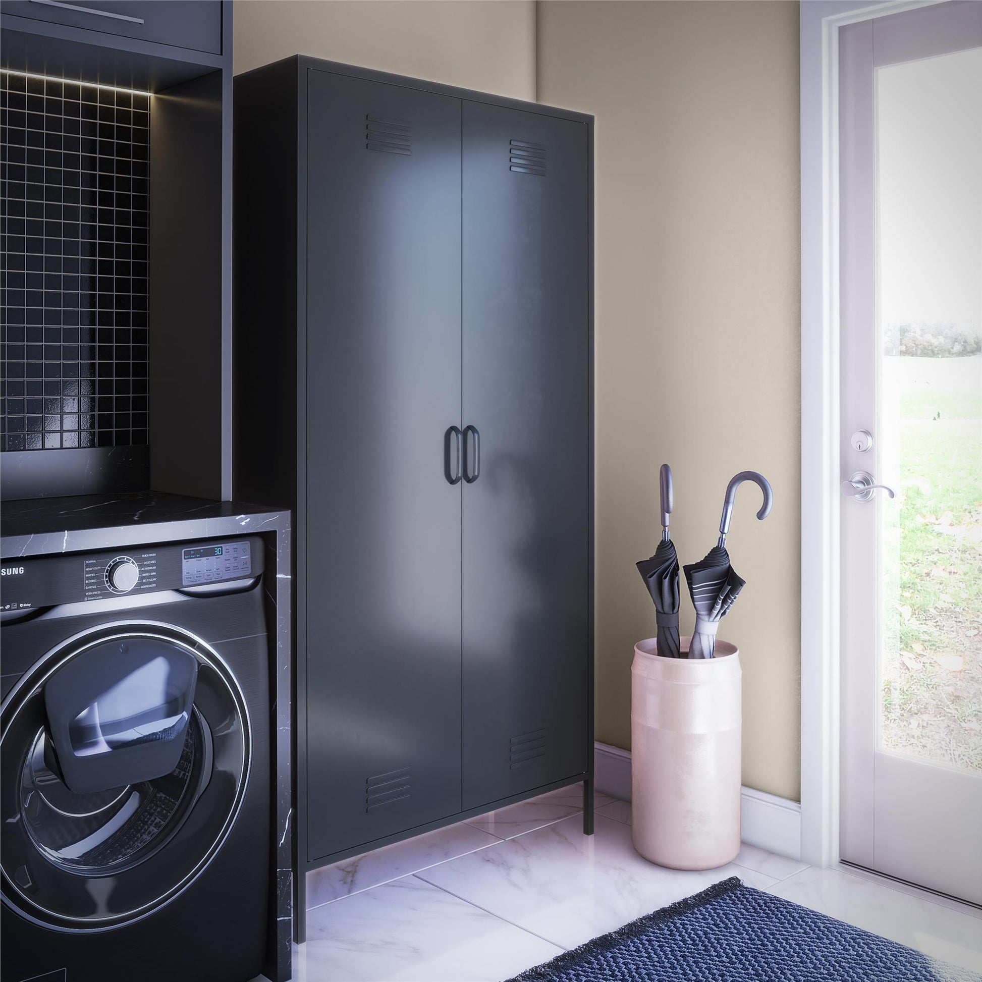 Shadwick Tall 2 Door Closed Metal Storage Locker Cabinet - Black