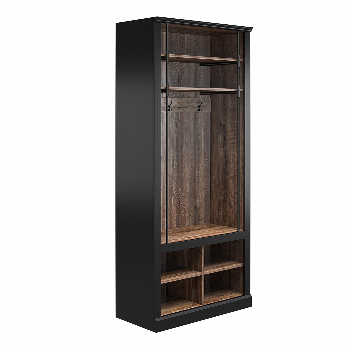 Hoffmann Entryway Hall Tree with Bench and Storage Cubbies - Black
