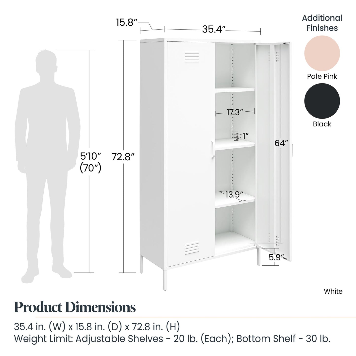 Shadwick Tall 2 Door Closed Metal Storage Locker Cabinet - Pale Pink
