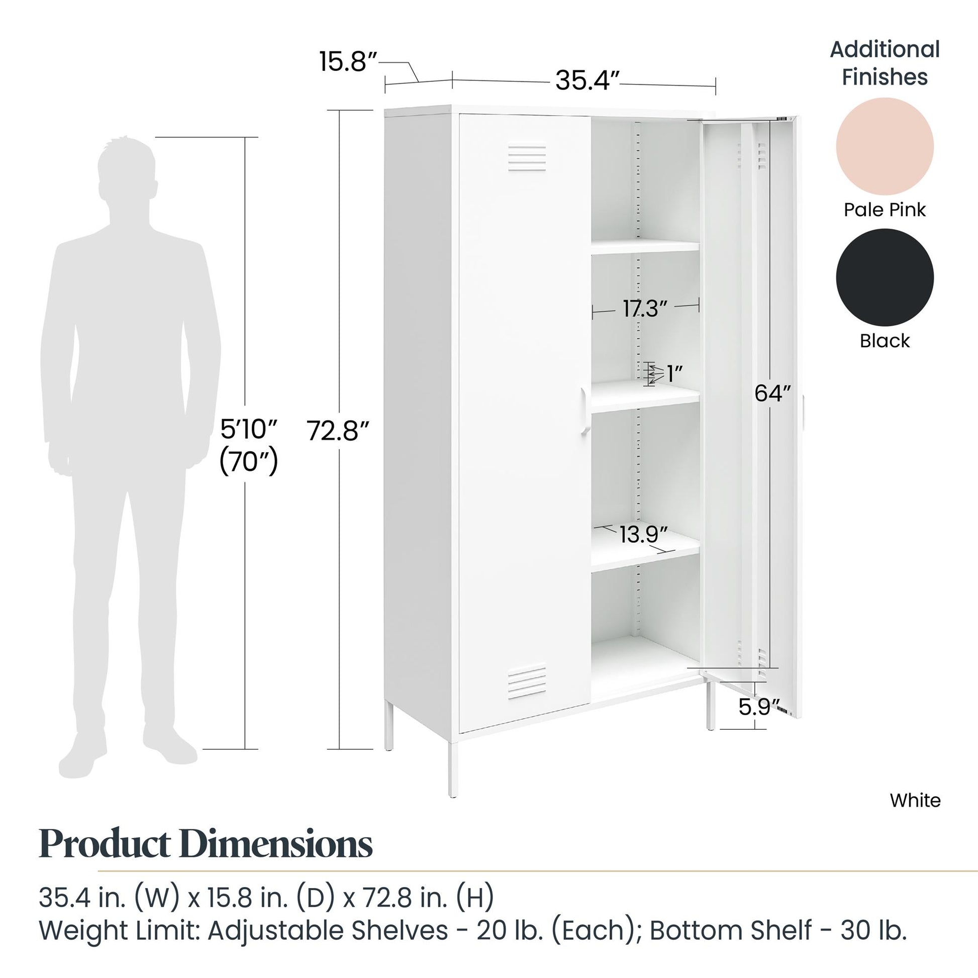 Shadwick Tall 2 Door Closed Metal Storage Locker Cabinet - Pale Pink