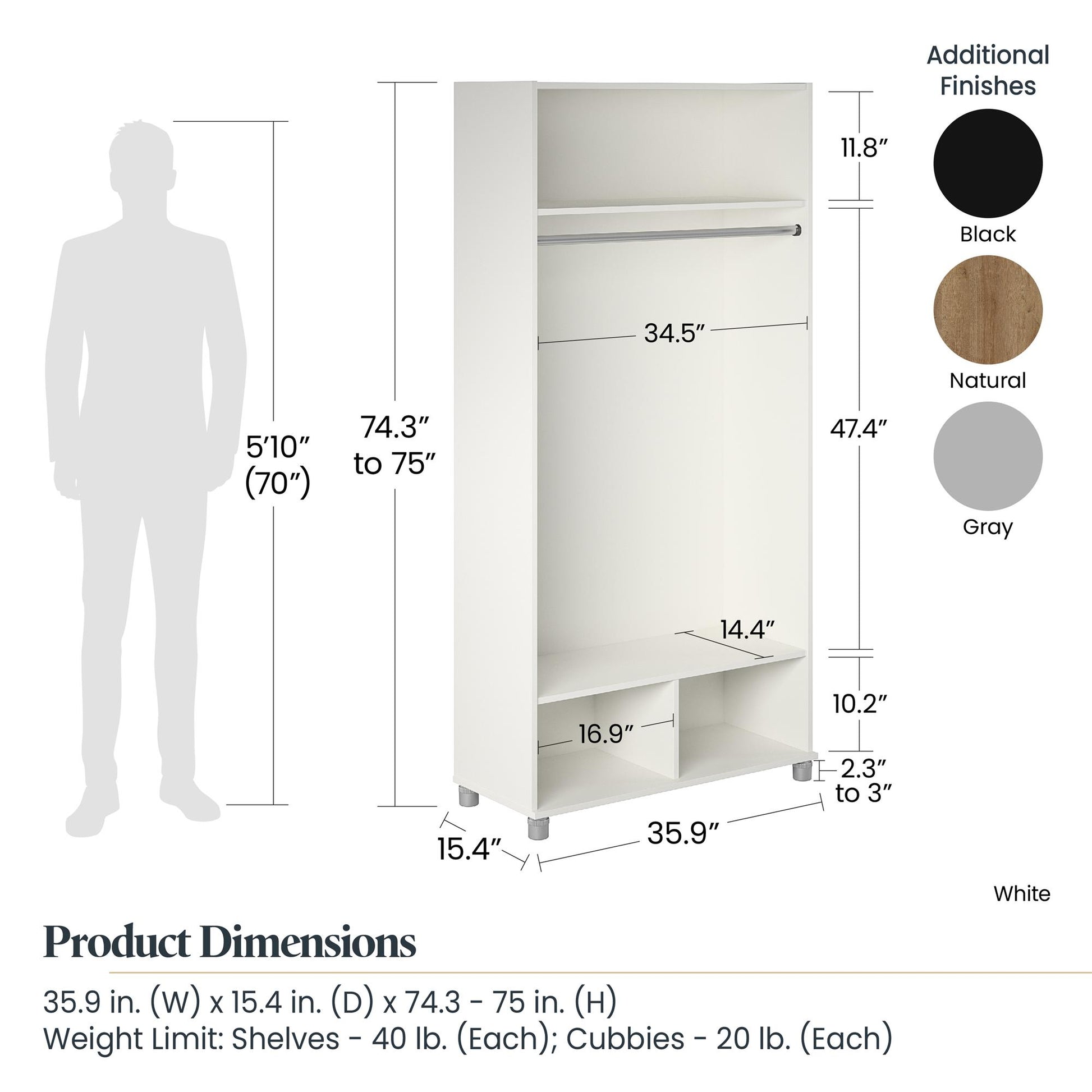 Basin 36" Wide Mudroom Storage Cabinet with Adjustable Shelving - Natural