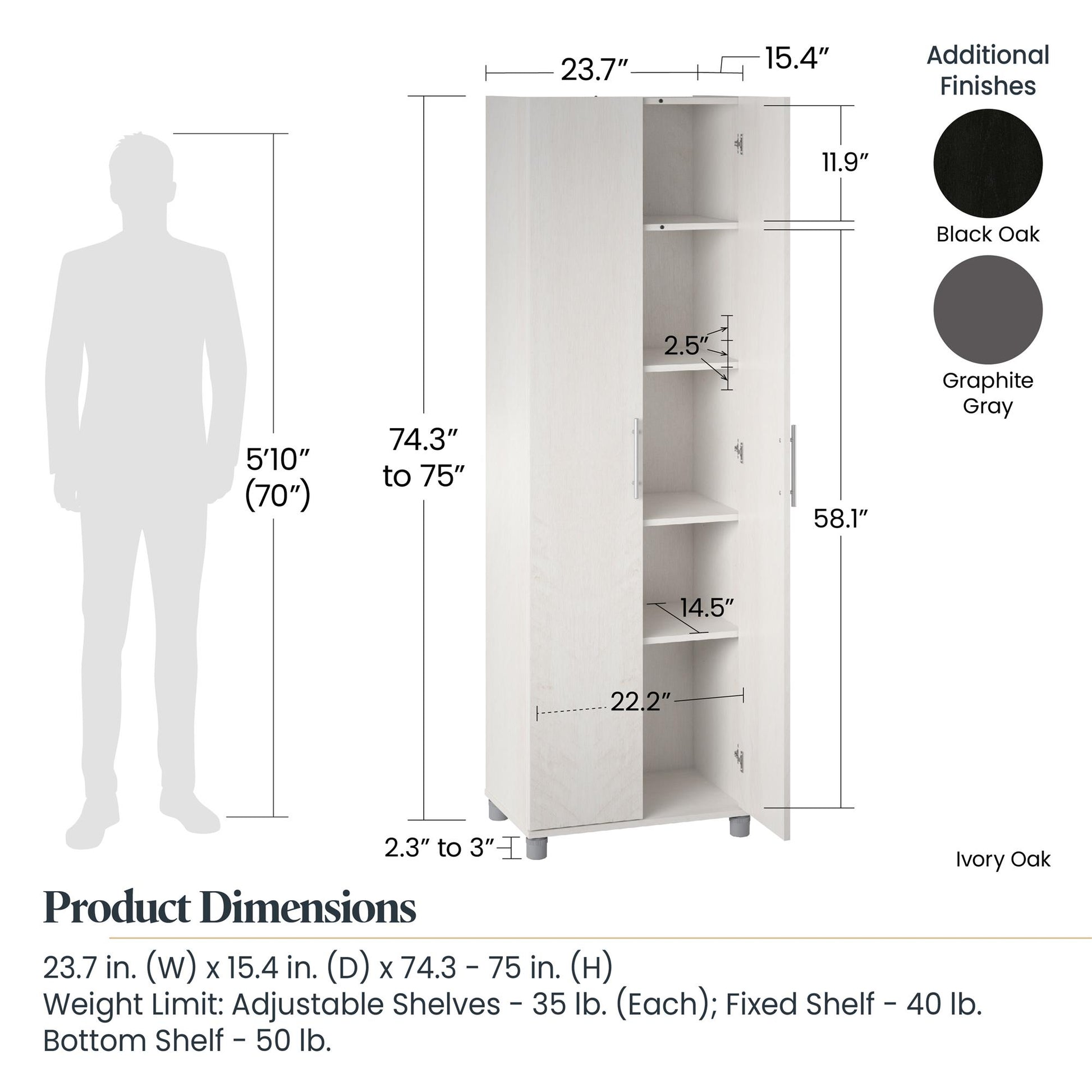 Camberly 24" Utility Storage Cabinet, Black Oak - Black Oak