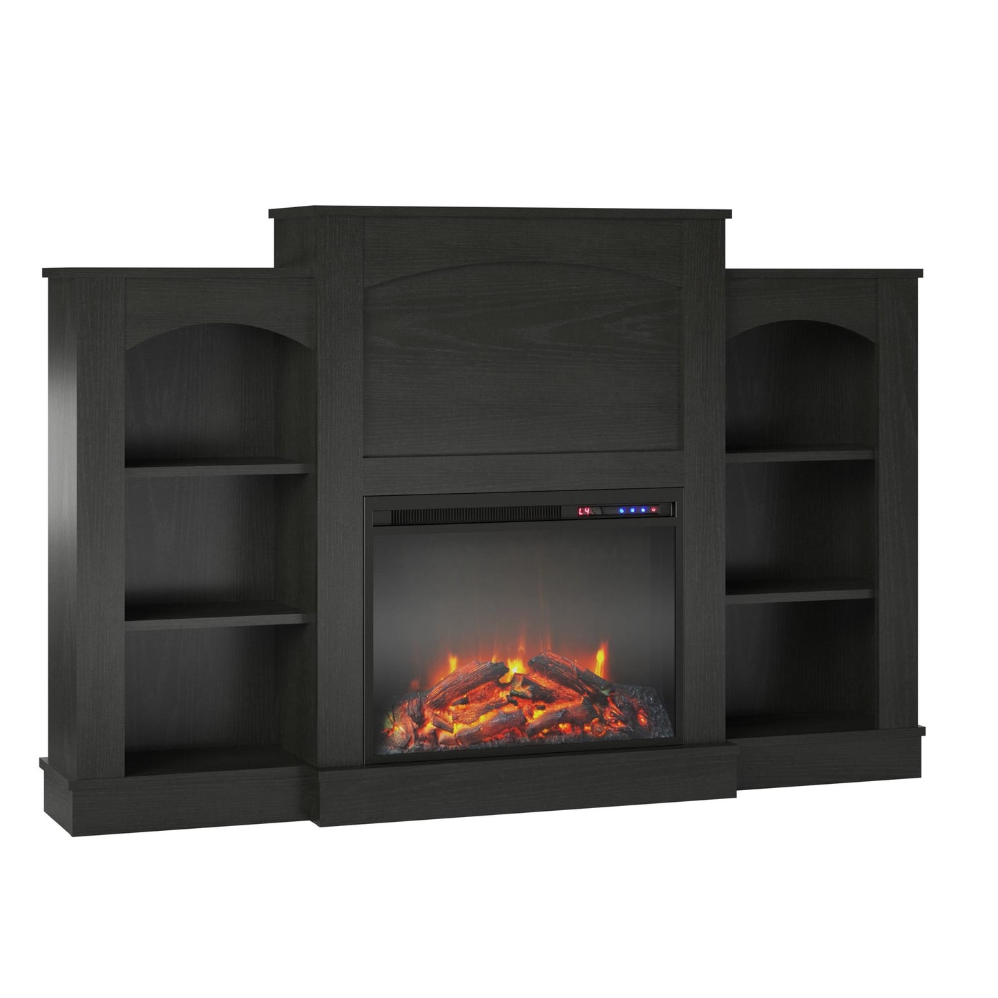 Hawke's Bay Electric Fireplace Mantel with Bookshelves - Black Oak