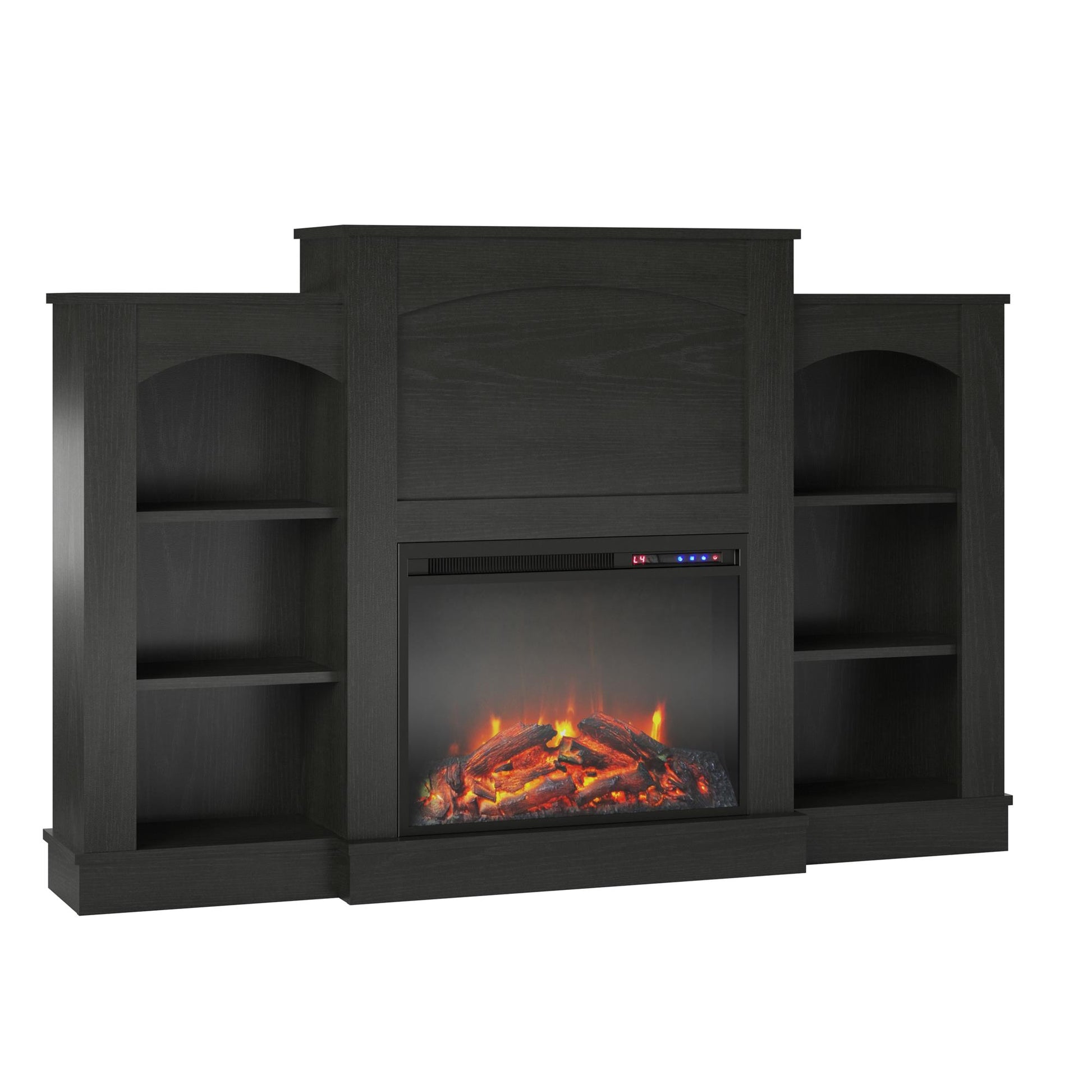 Hawke's Bay Electric Fireplace Mantel with Bookshelves - Black Oak