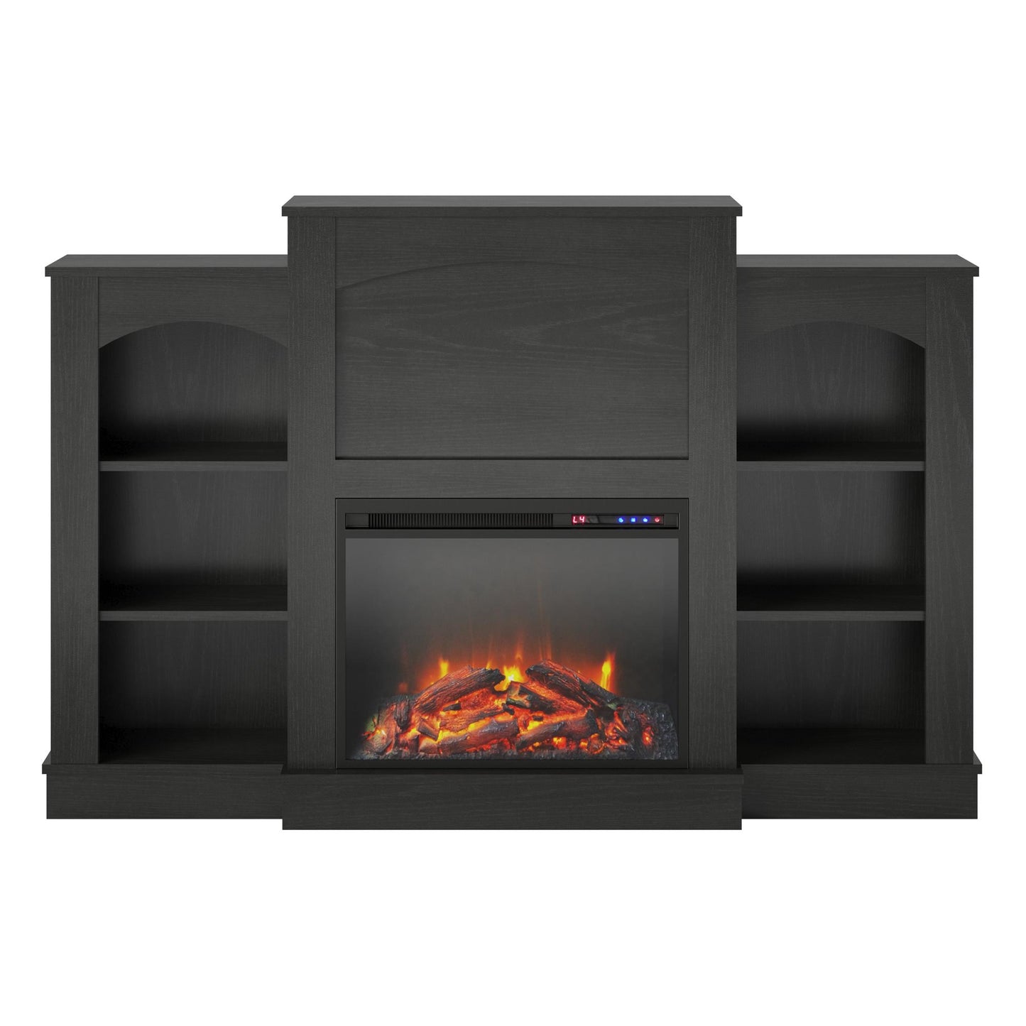 Hawke's Bay Electric Fireplace Mantel with Bookshelves - Black Oak