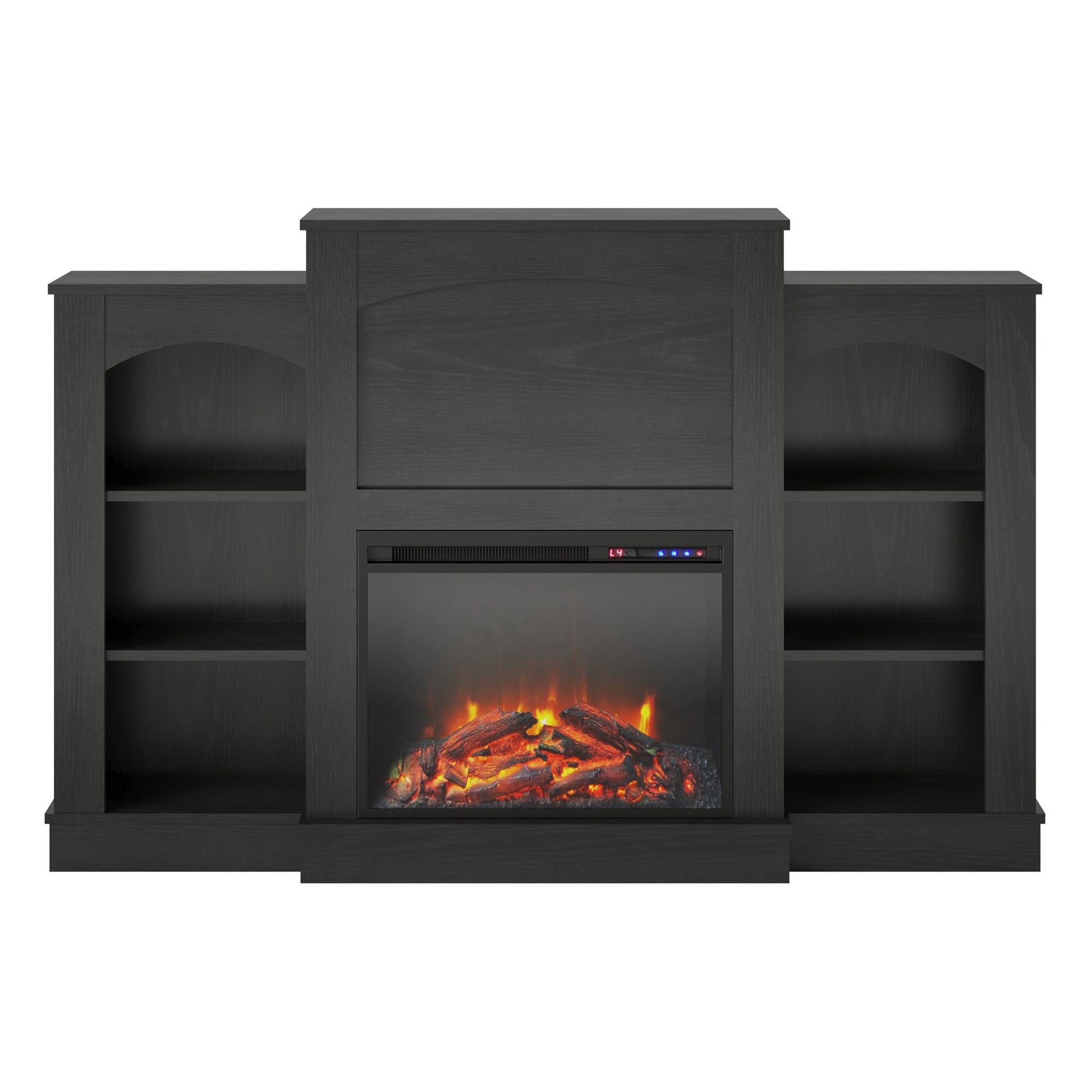 Hawke's Bay Electric Fireplace Mantel with Bookshelves - Black Oak