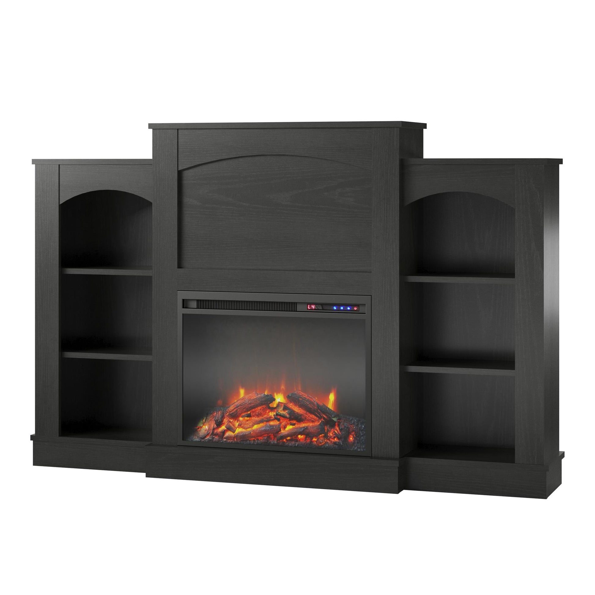 Hawke's Bay Electric Fireplace Mantel with Bookshelves - Black Oak