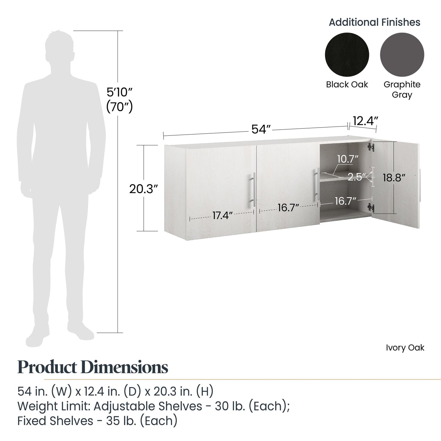 Camberly 54" Wall Cabinet, Black Oak - Black Oak