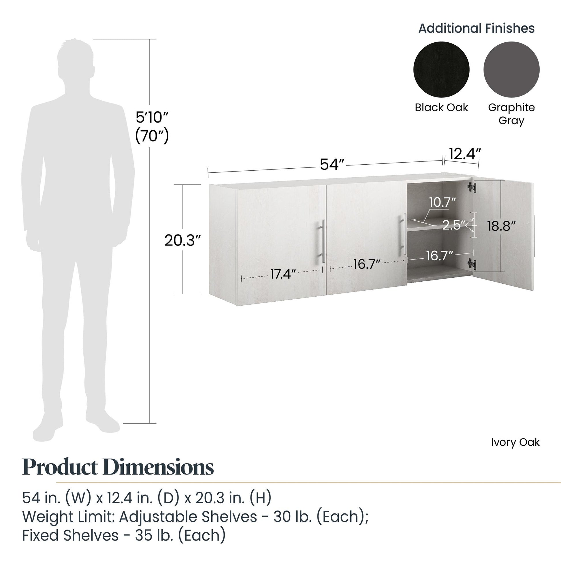 Camberly 54" Wall Cabinet, Black Oak - Black Oak