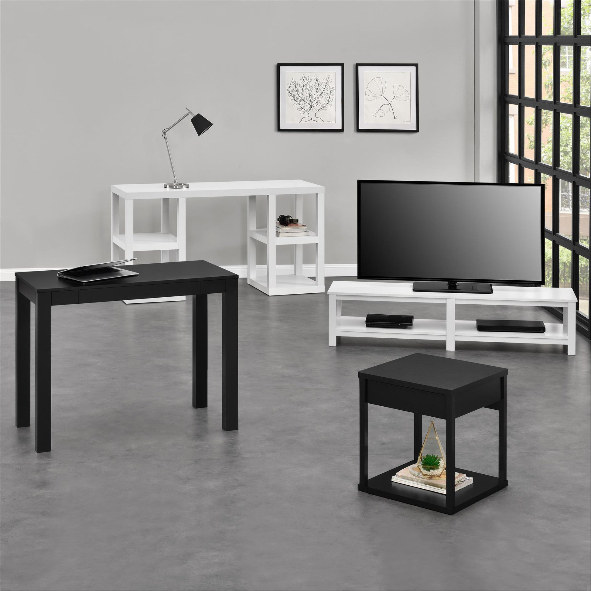 Parsons Minimalistic Desk with Drawer - Black