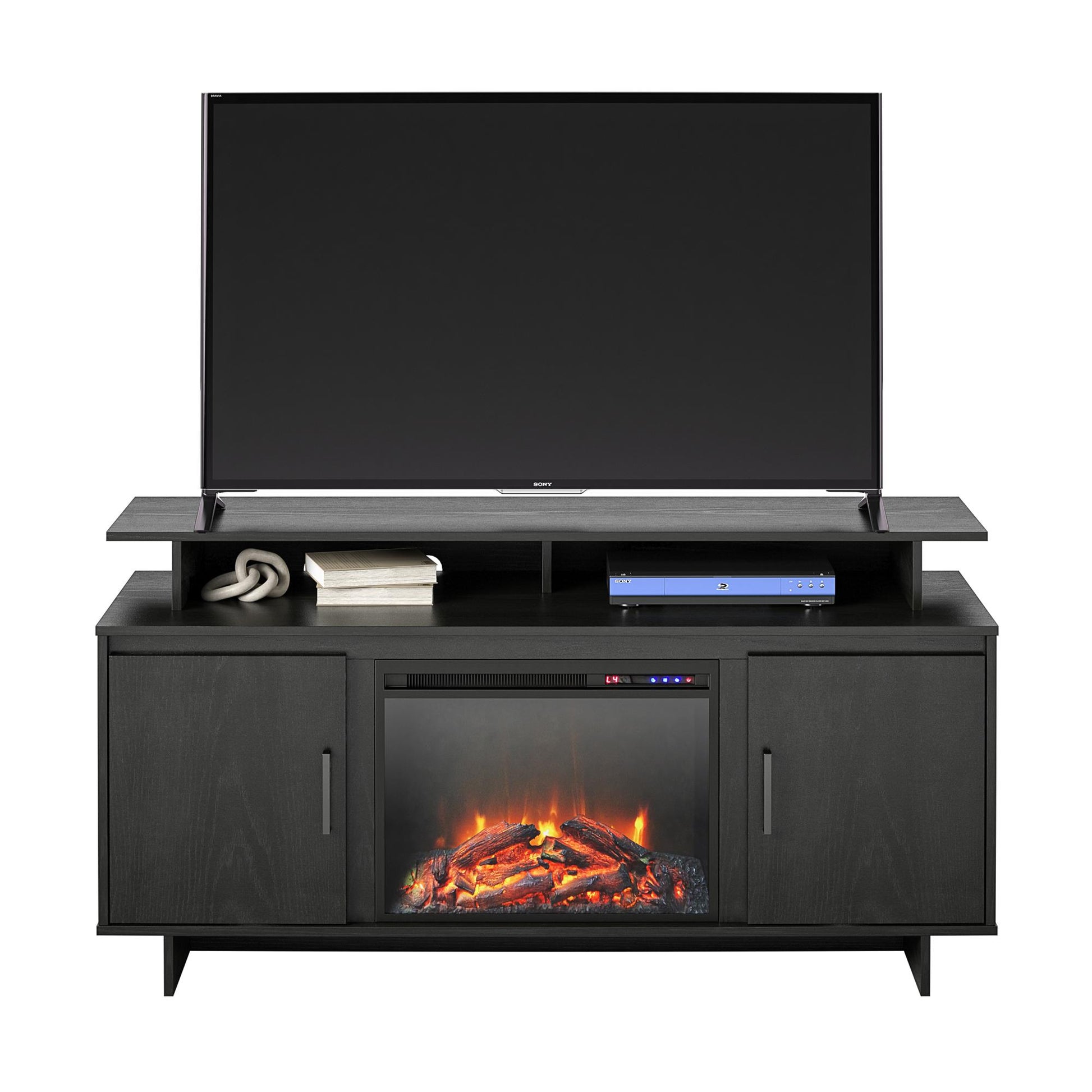 Merritt Avenue Electric Fireplace TV Console with 2 Storage Cabinets for TVs up to 74" - Black Oak