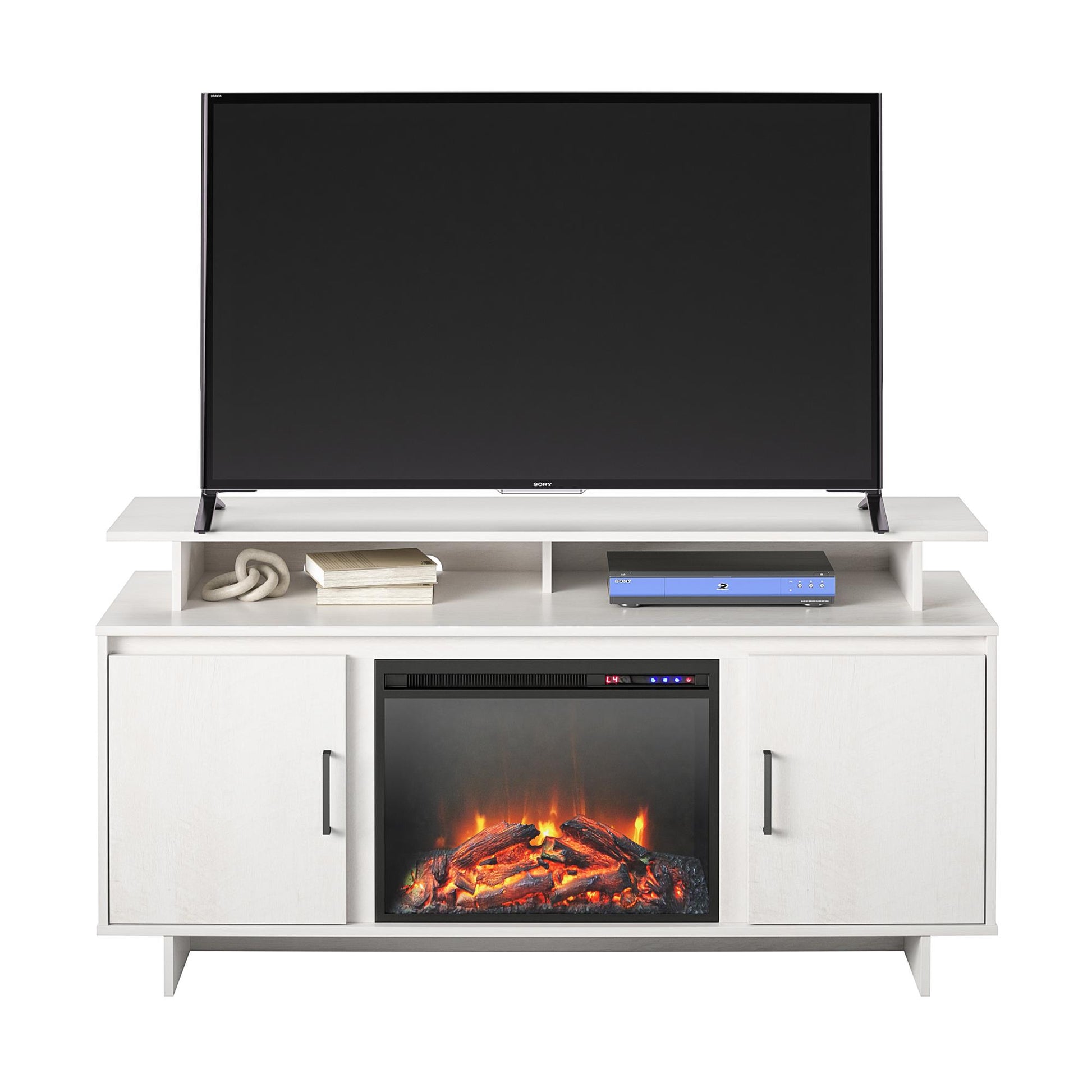 Merritt Avenue Electric Fireplace TV Console with 2 Storage Cabinets for TVs up to 74" - Ivory Oak