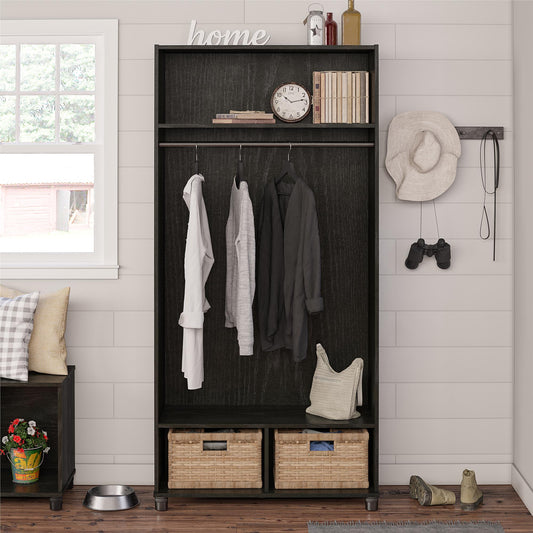 Camberly 36" Wide Mudroom Storage Cabinet with Clothing Rod - Black Oak