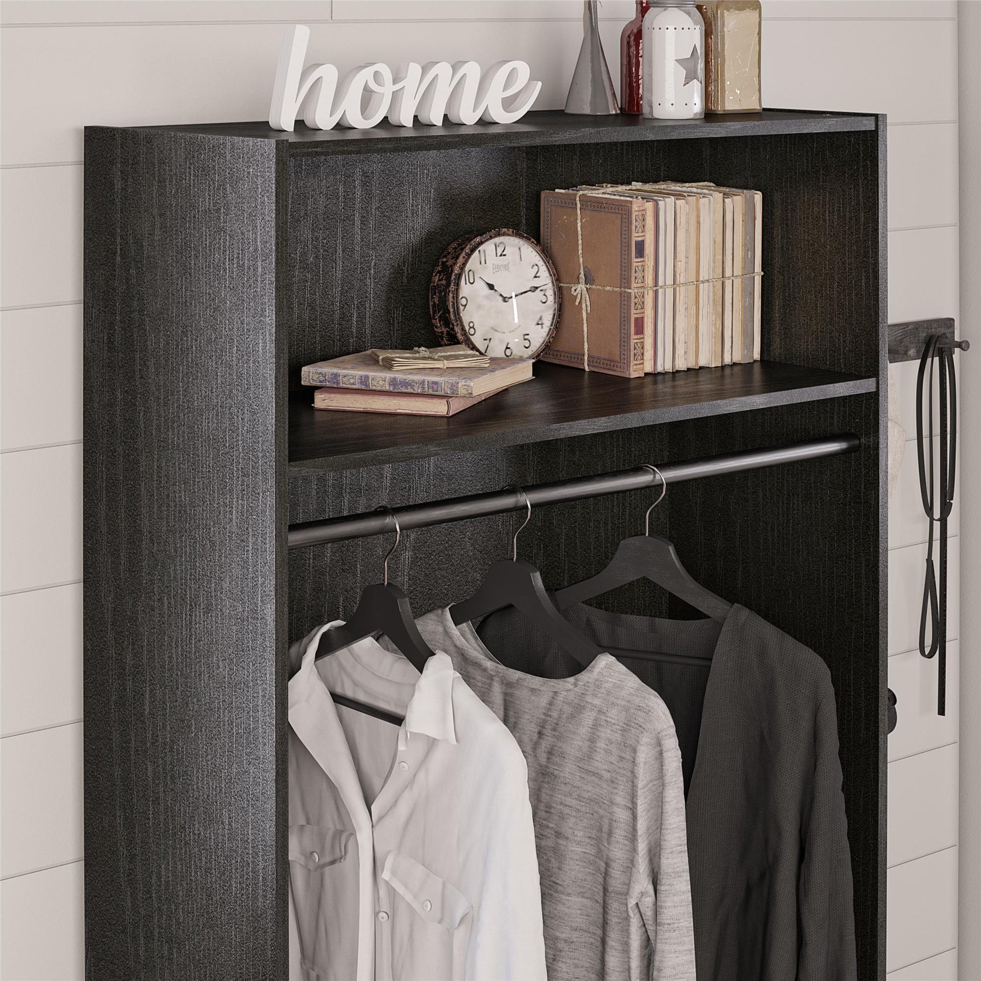 Camberly 36" Wide Mudroom Storage Cabinet with Clothing Rod - Black Oak