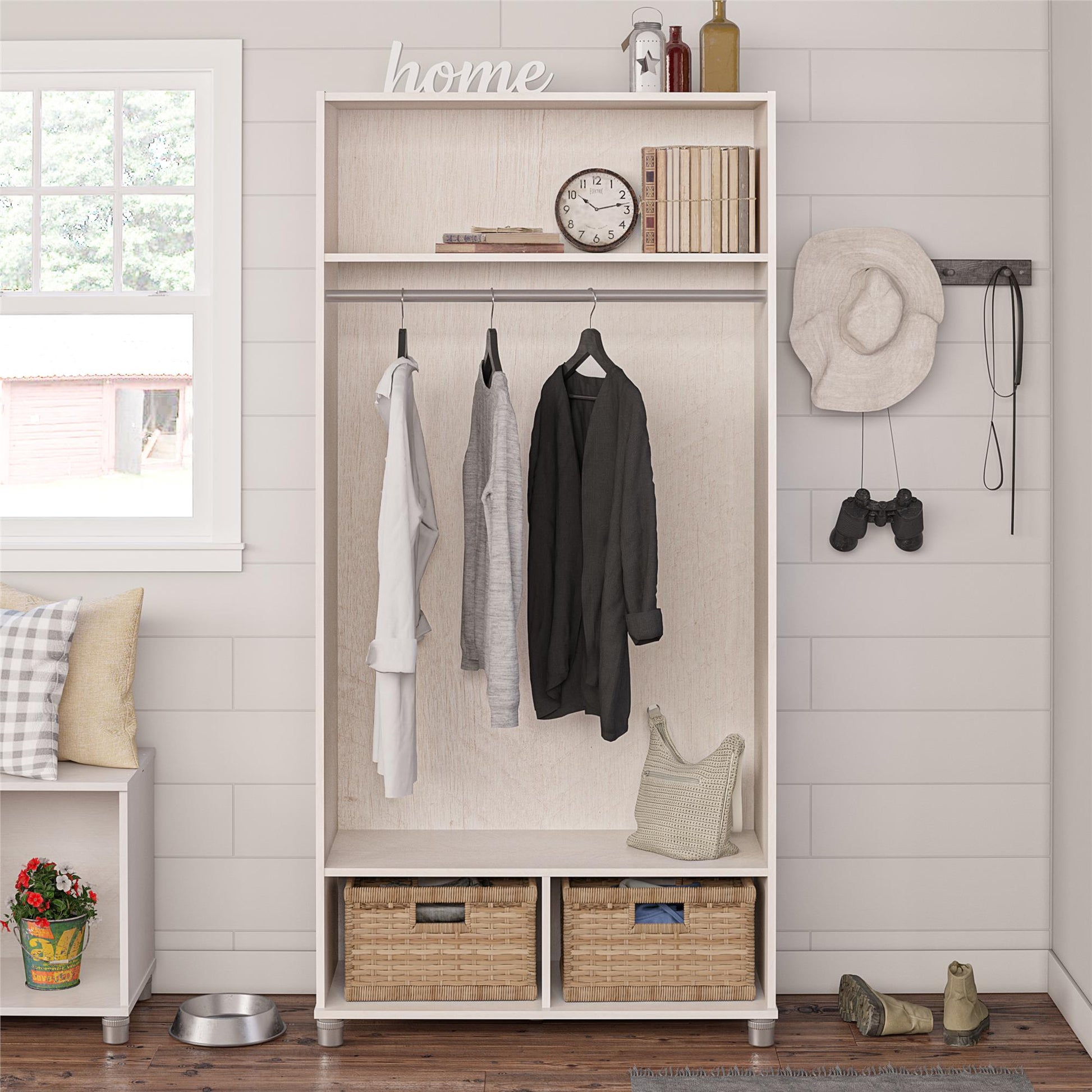 Camberly 36" Wide Mudroom Storage Cabinet with Clothing Rod - Black Oak