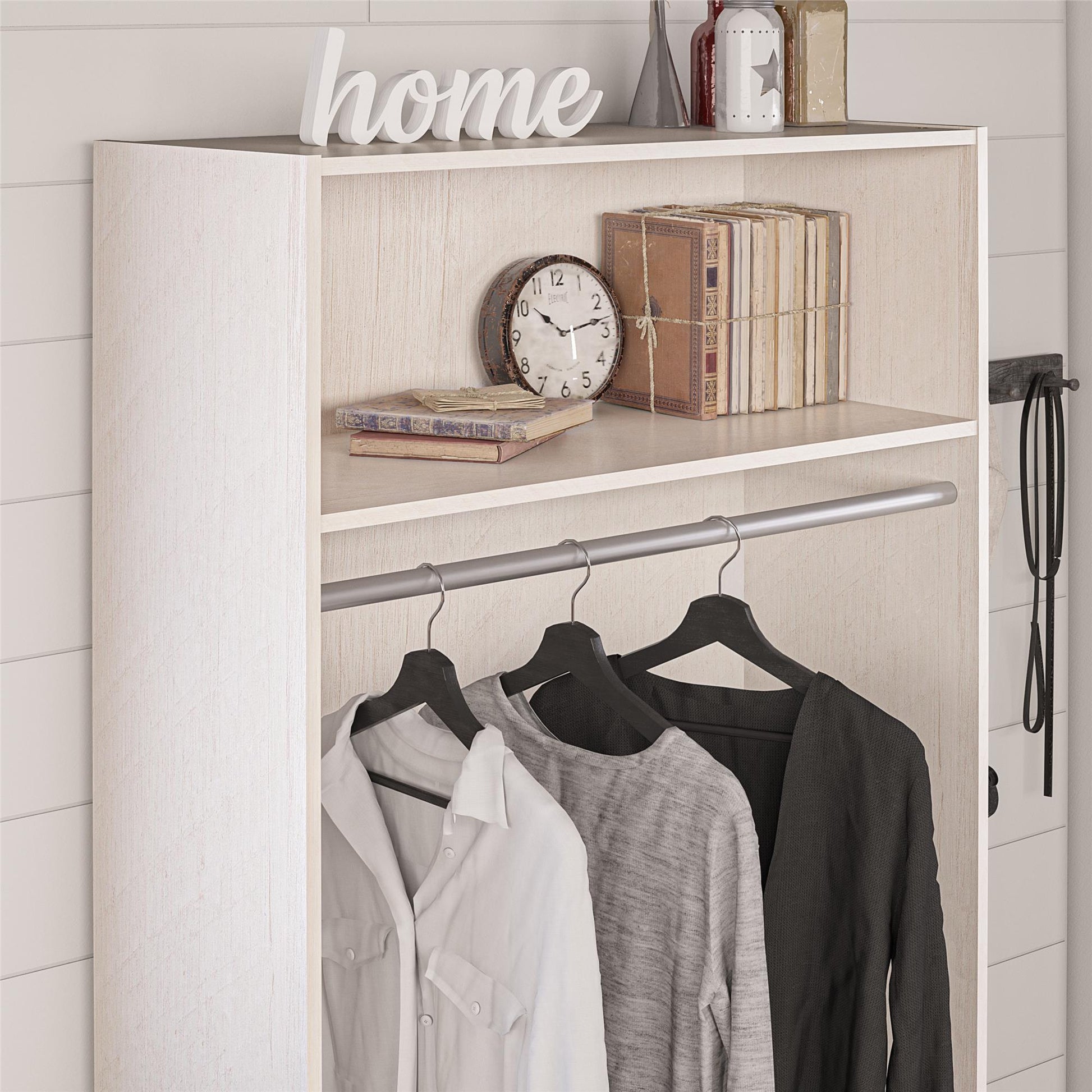 Camberly 36" Wide Mudroom Storage Cabinet with Clothing Rod - Ivory Oak