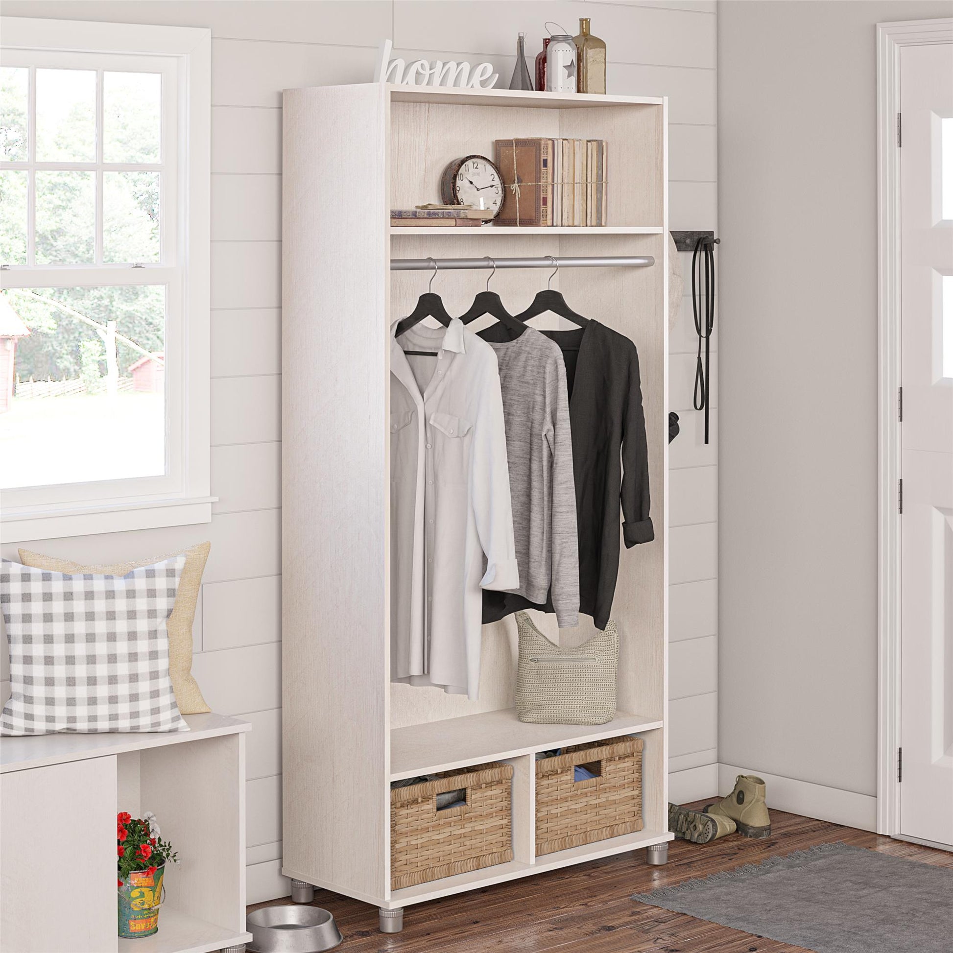 Camberly 36" Wide Mudroom Storage Cabinet with Clothing Rod - Ivory Oak