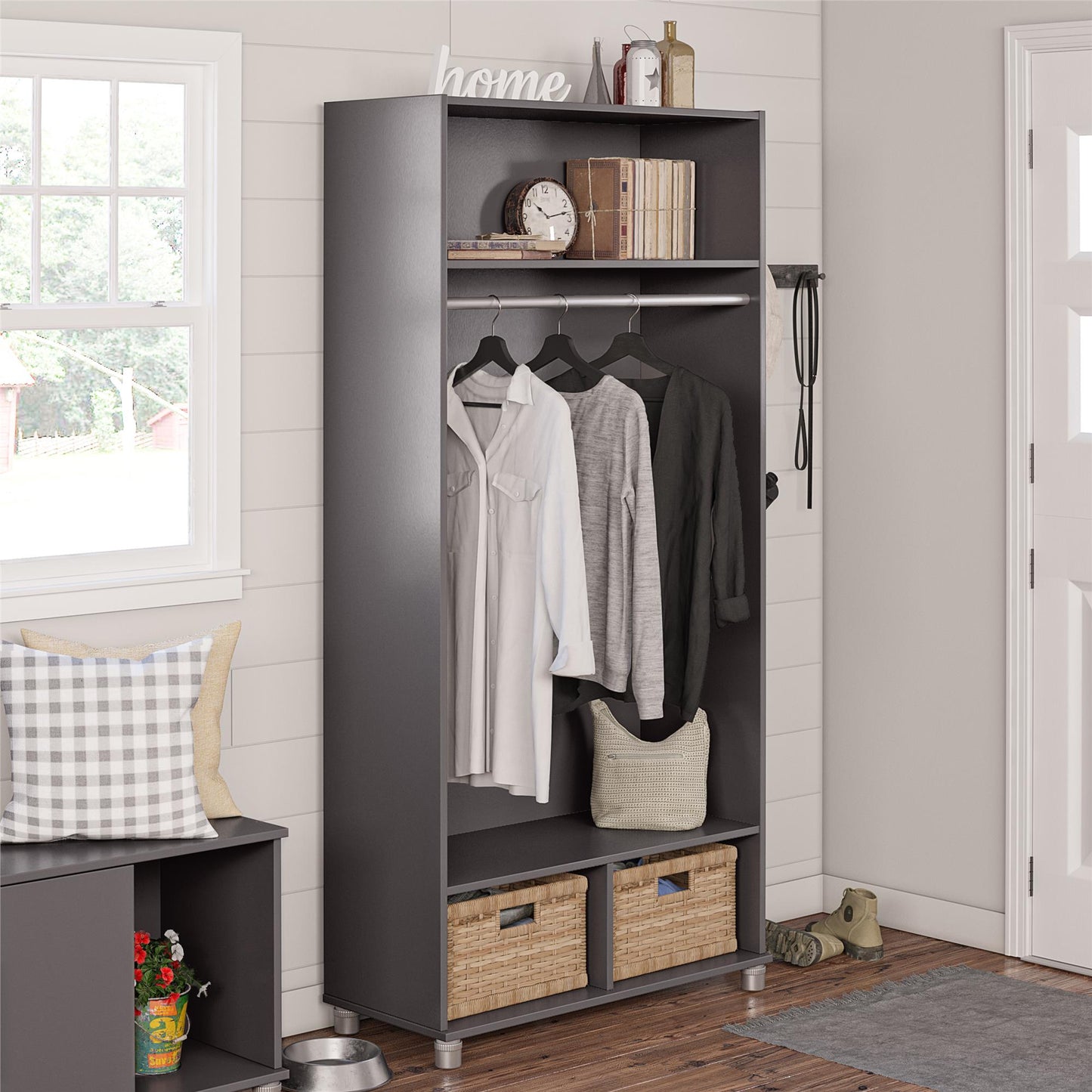 Camberly 36" Wide Mudroom Storage Cabinet with Clothing Rod - Graphite Grey