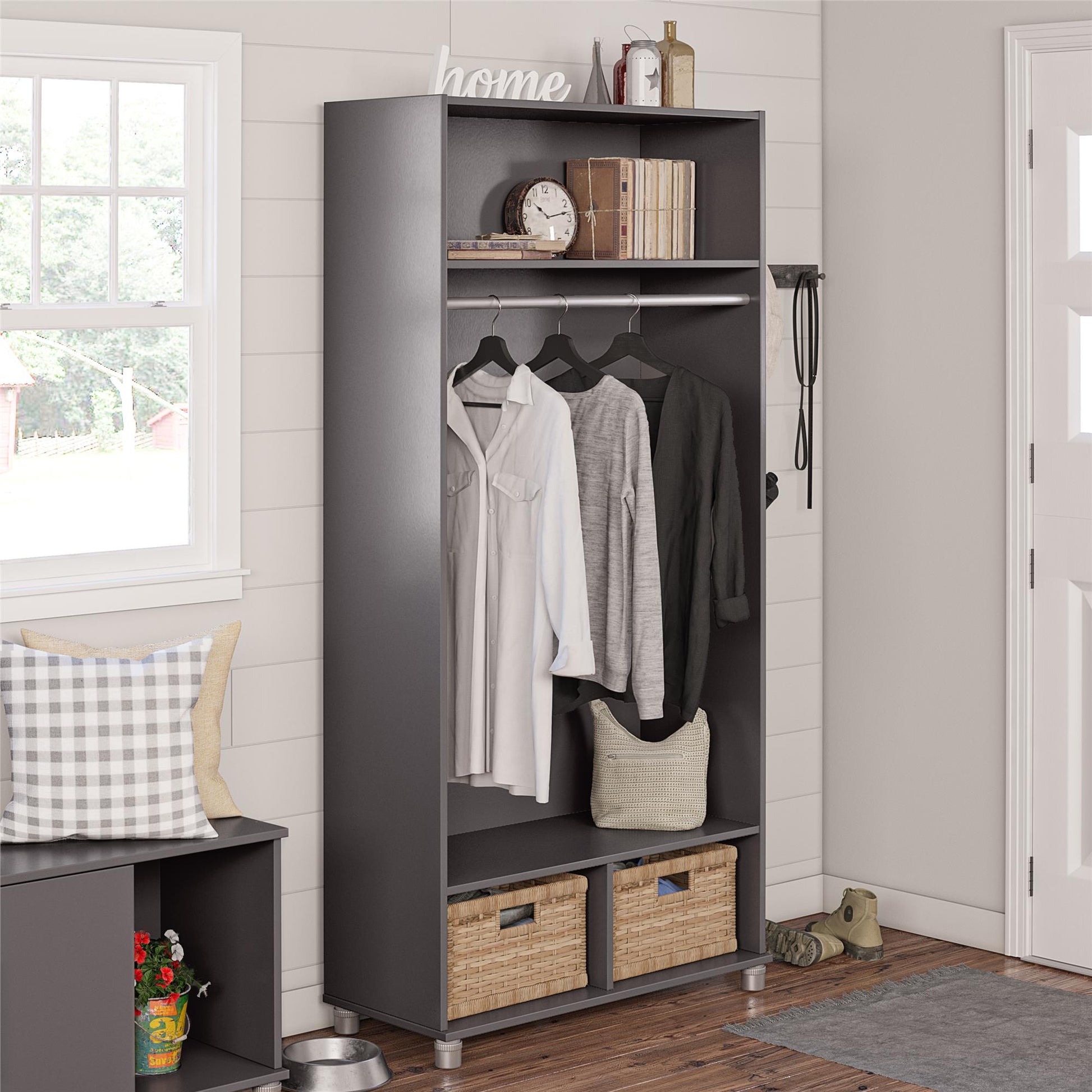 Camberly 36" Wide Mudroom Storage Cabinet with Clothing Rod - Graphite Grey