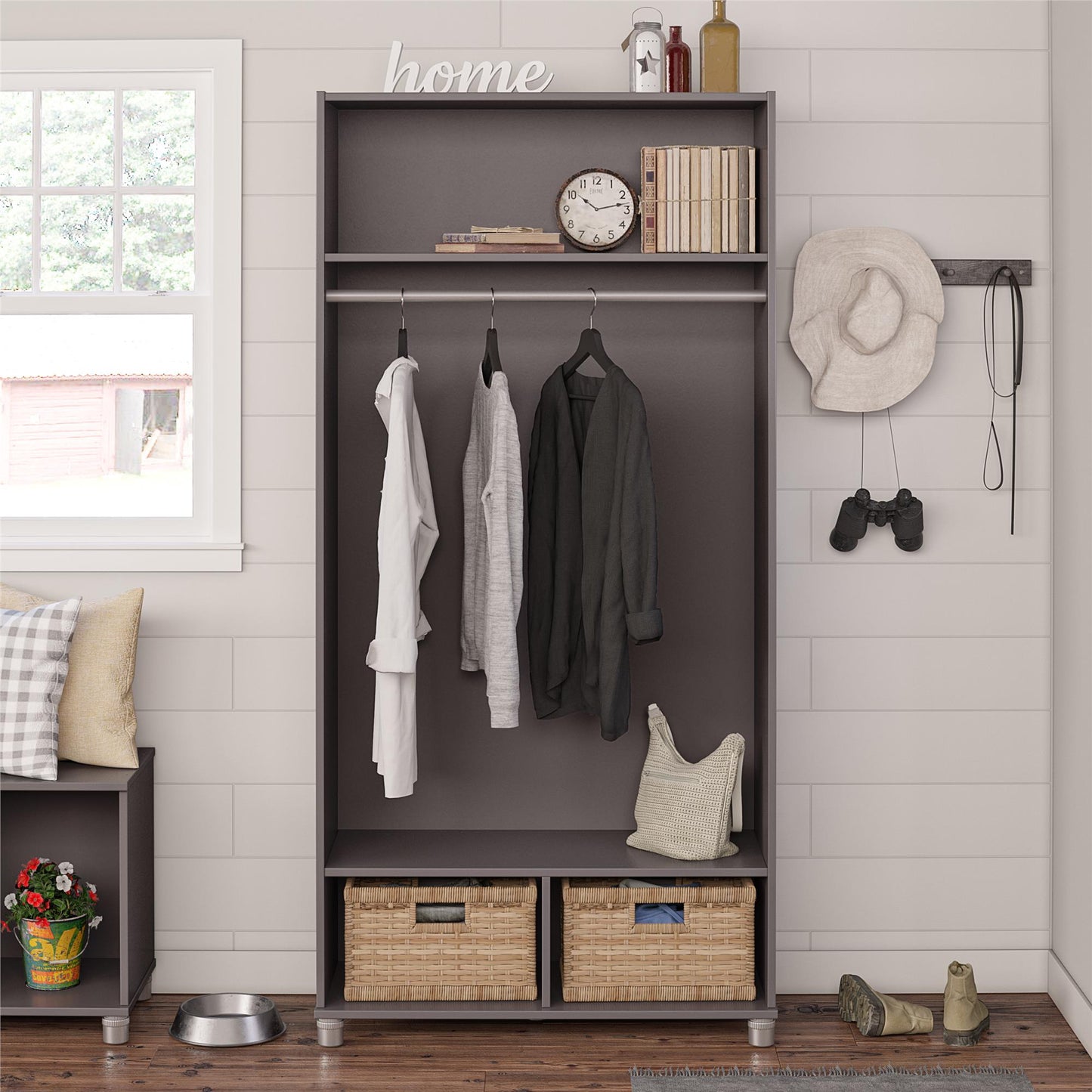 Camberly 36" Wide Mudroom Storage Cabinet with Clothing Rod - Graphite Grey