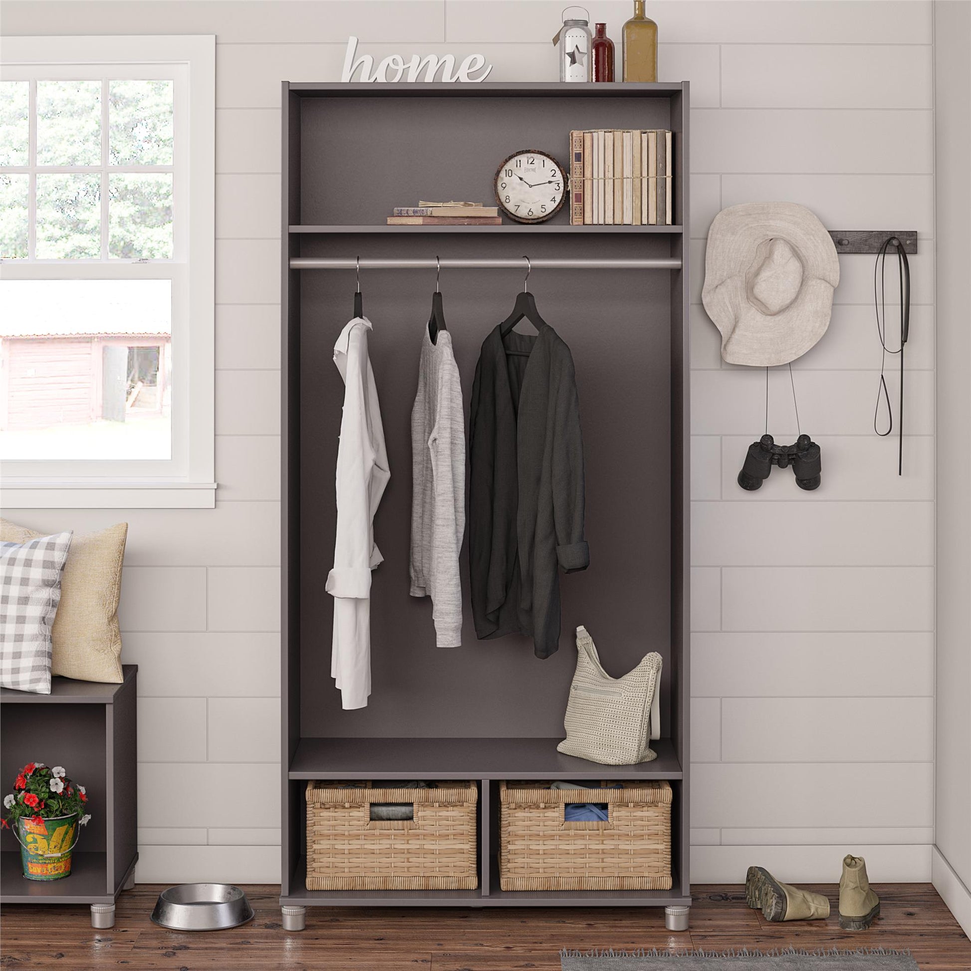 Camberly 36" Wide Mudroom Storage Cabinet with Clothing Rod - Graphite Grey