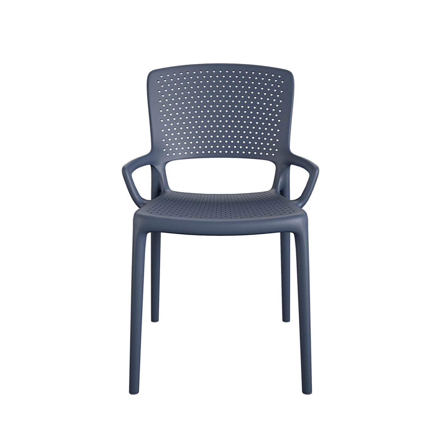 Outdoor/Indoor Stacking Resin Chair with Square Back and Arms, Set of 2 - Navy - 2-Pack