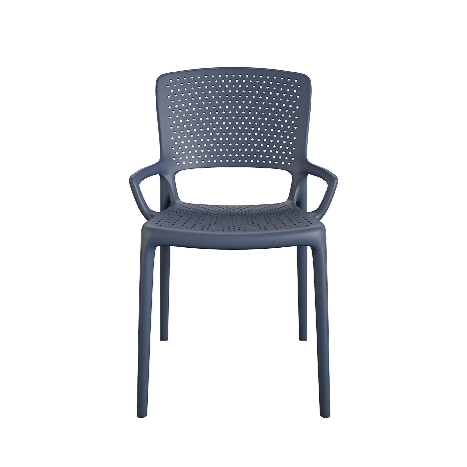 Outdoor/Indoor Stacking Resin Chair with Square Back and Arms, Set of 2 - Navy - 2-Pack