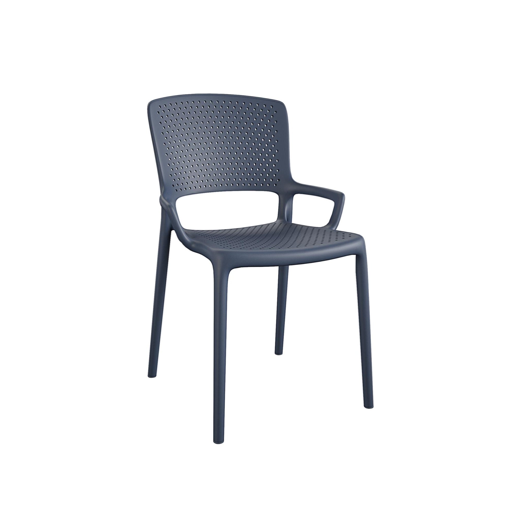 Outdoor/Indoor Stacking Resin Chair with Square Back and Arms, Set of 2 - Navy - 2-Pack
