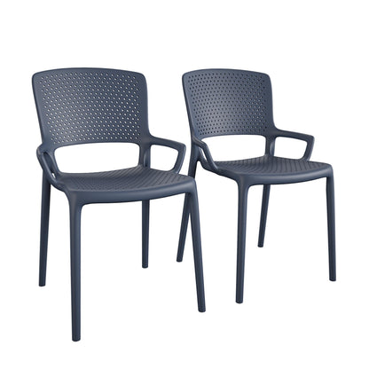 Outdoor/Indoor Stacking Resin Chair with Square Back and Arms, Set of 2 - Navy - 2-Pack