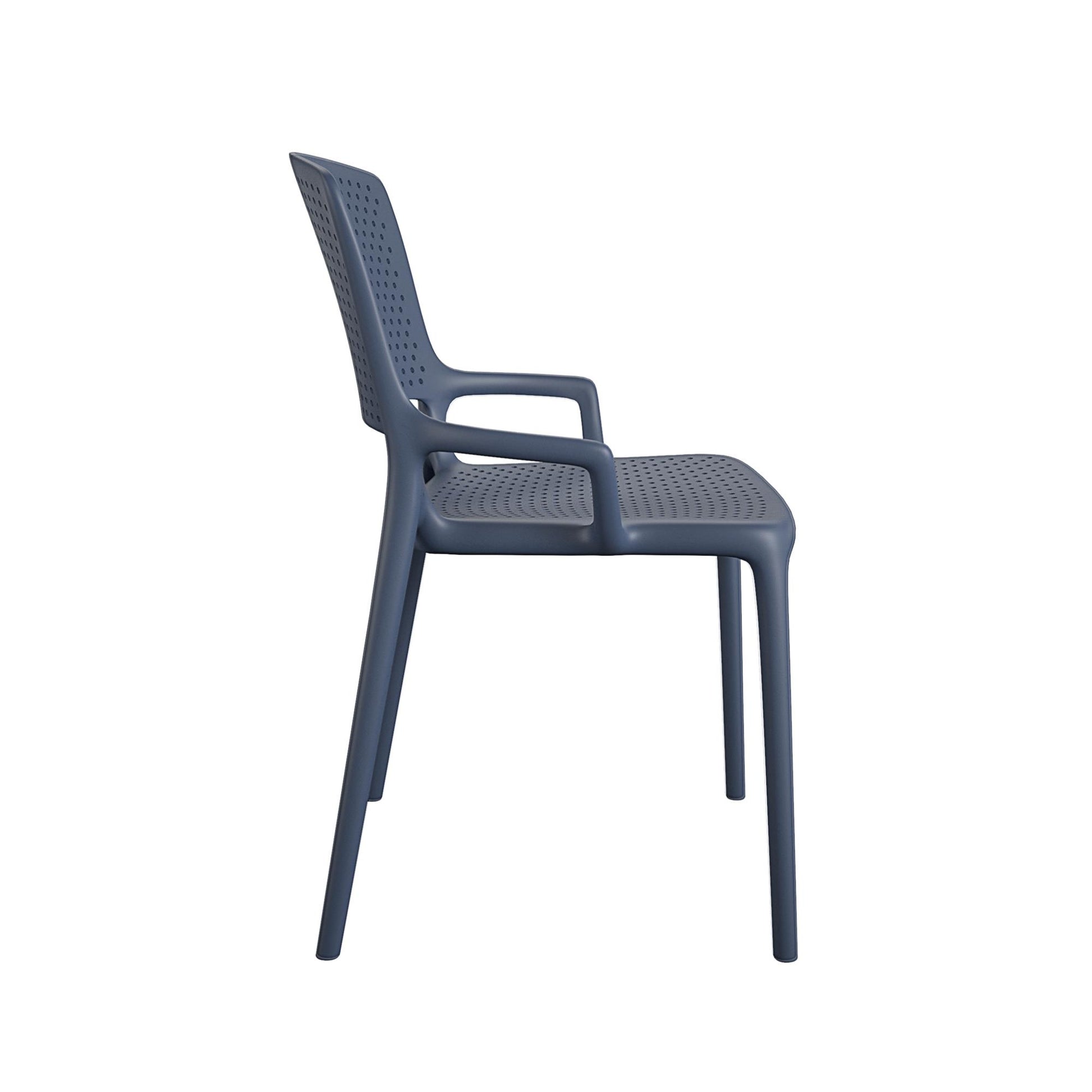 Outdoor/Indoor Stacking Resin Chair with Square Back and Arms, Set of 2 - Navy - 2-Pack