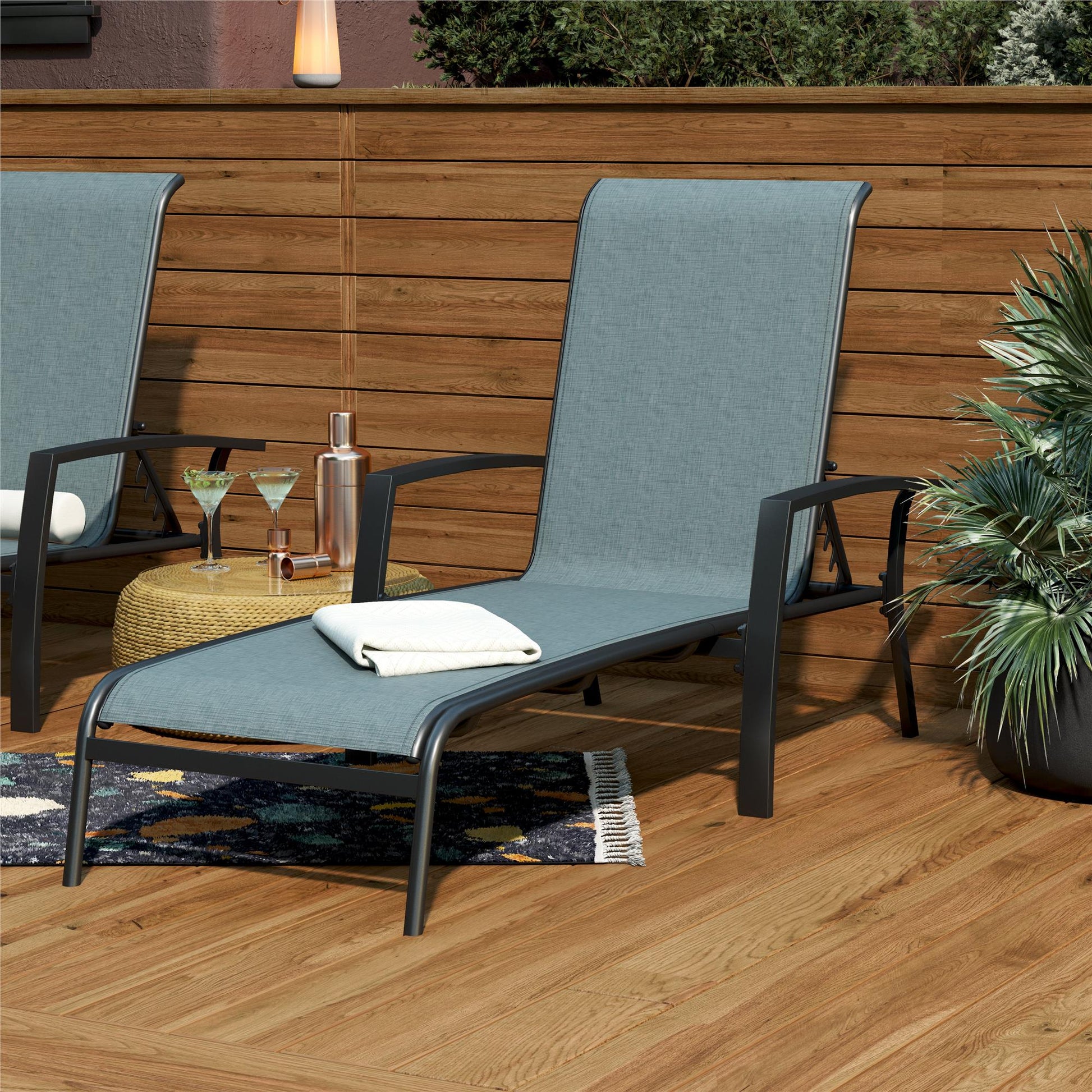 Outdoor Adjustable Aluminum Chaise Lounge Patio Furniture, Set of 2 - Black - 2-Pack