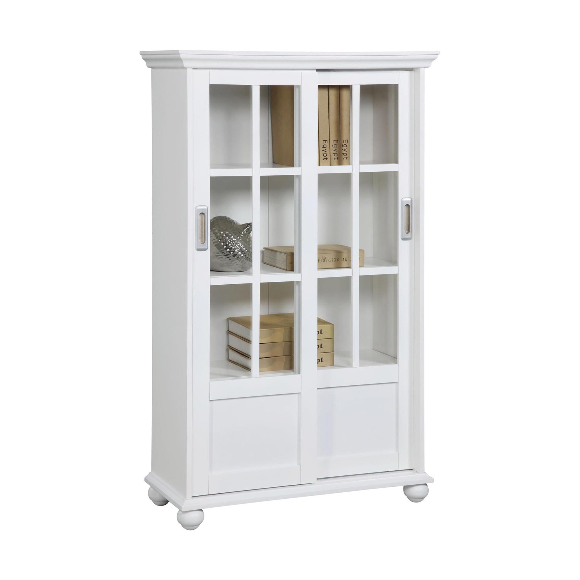 Aaron Lane Tall Bookcase with 2 Sliding Glass Doors - White