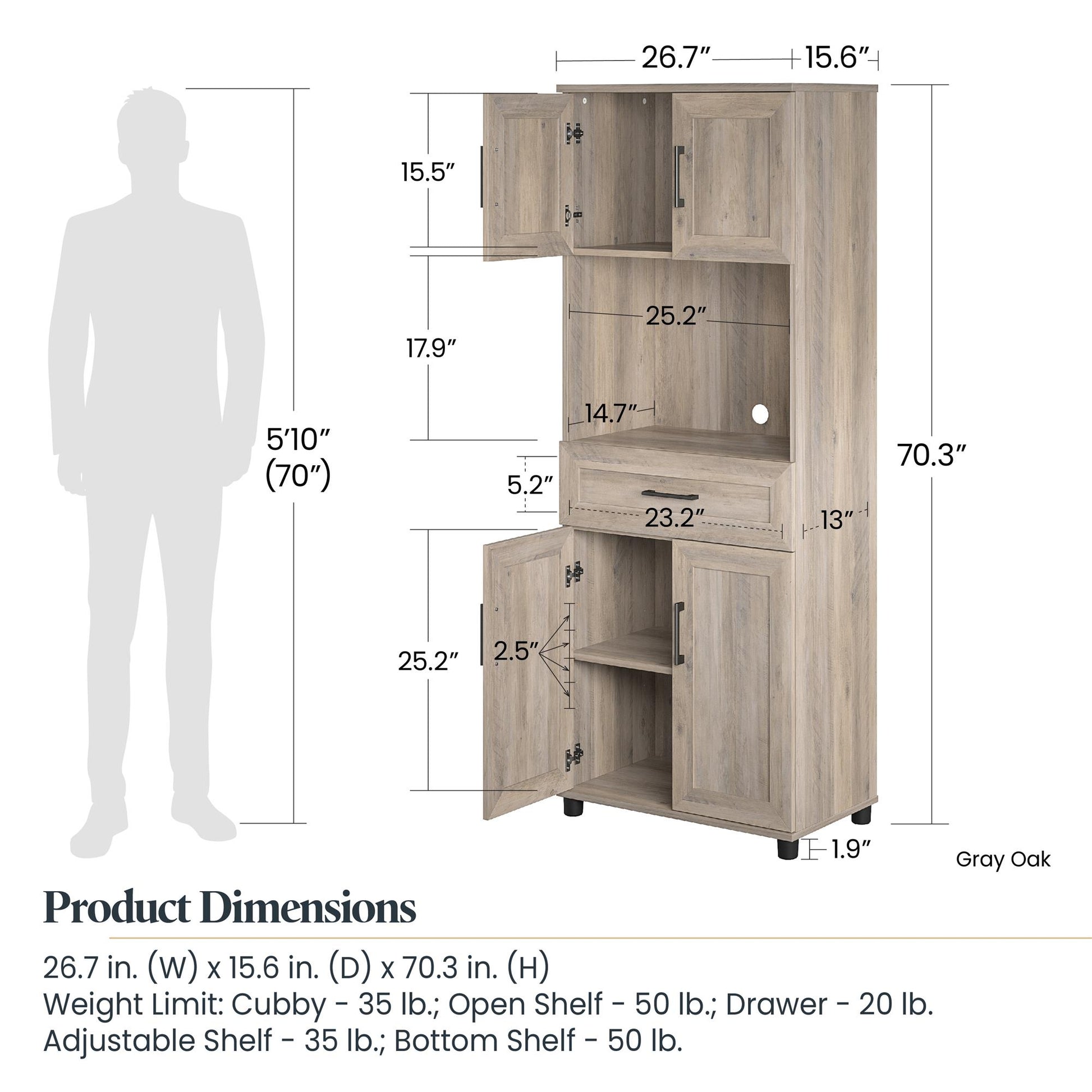 Tindall Modern Farmhouse 4 Door Tall Coffee Bar - Gray Oak