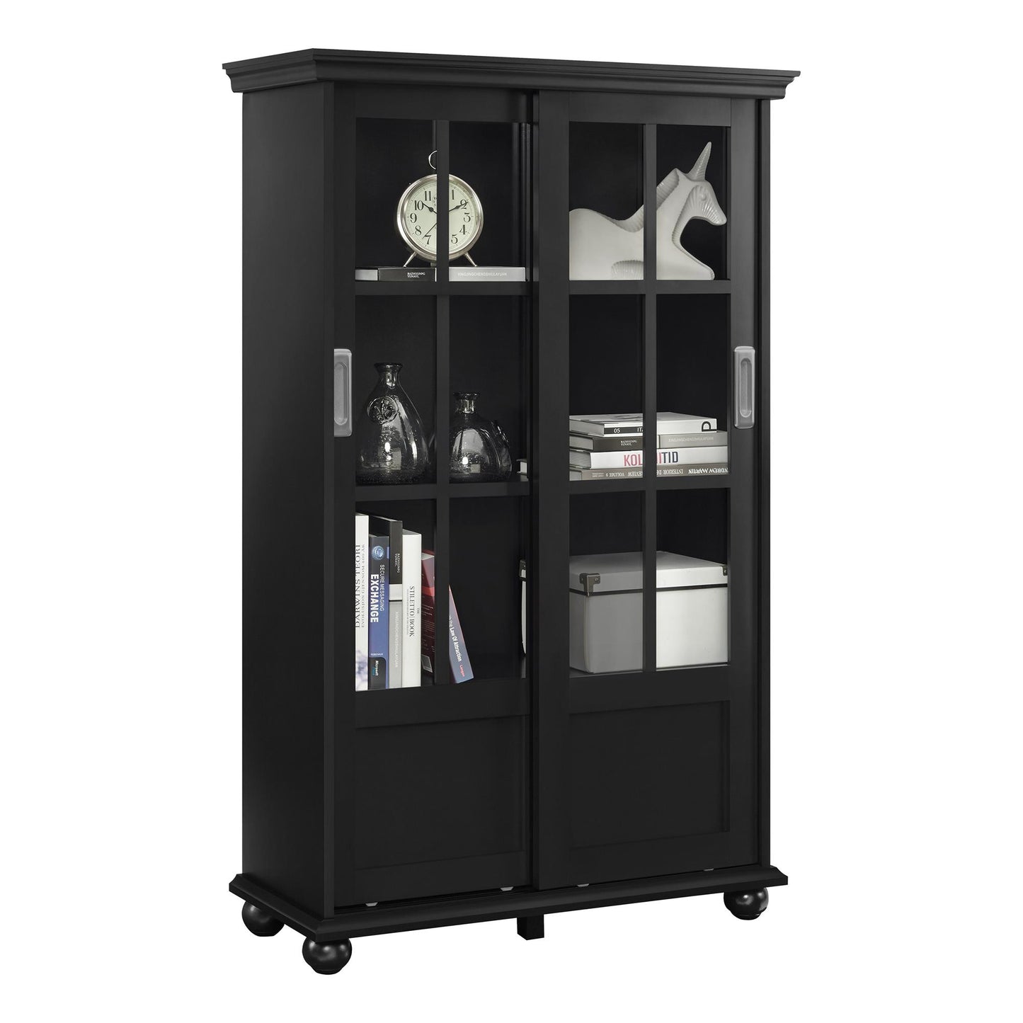 Aaron Lane Tall Bookcase with 2 Sliding Glass Doors - Black