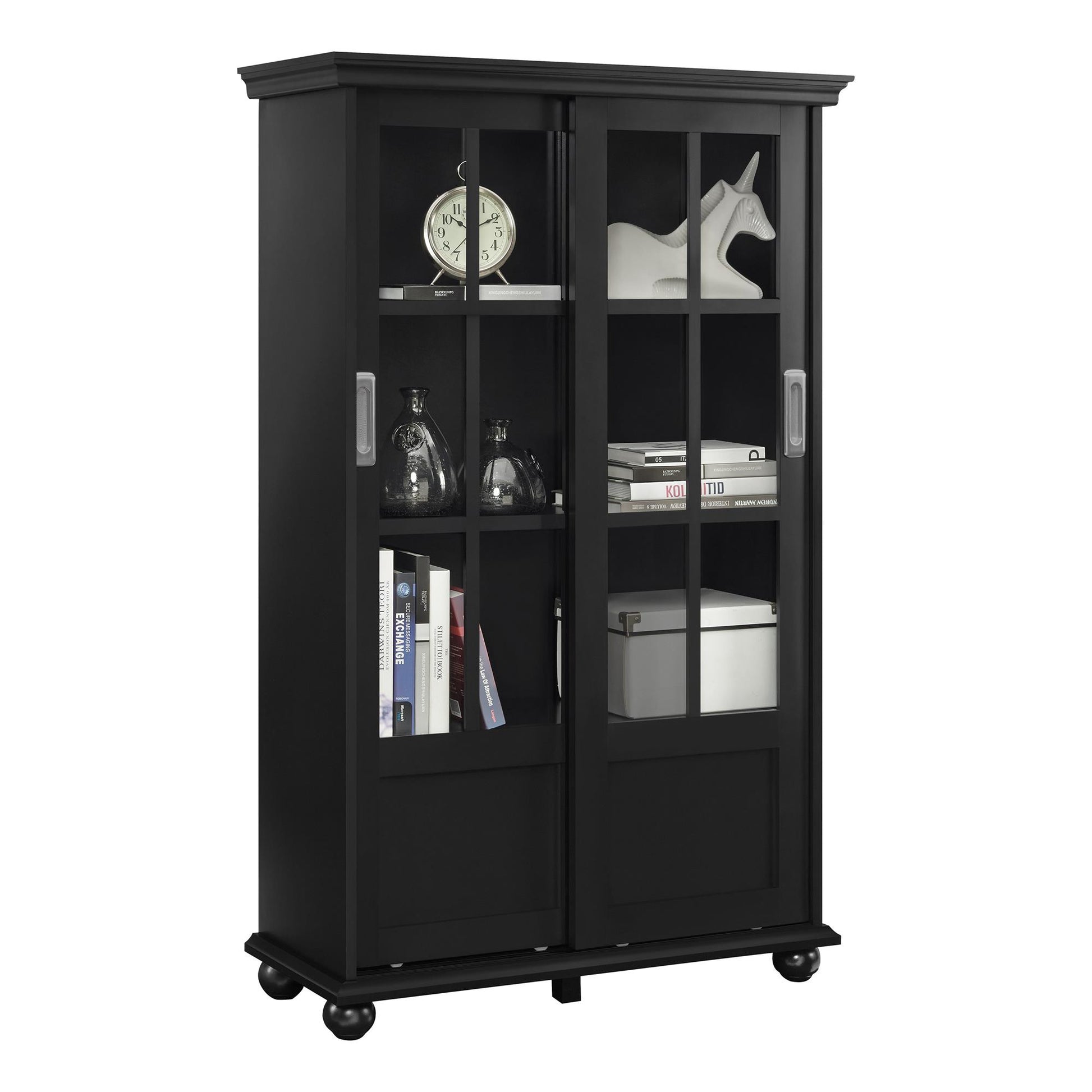 Aaron Lane Tall Bookcase with 2 Sliding Glass Doors - Black