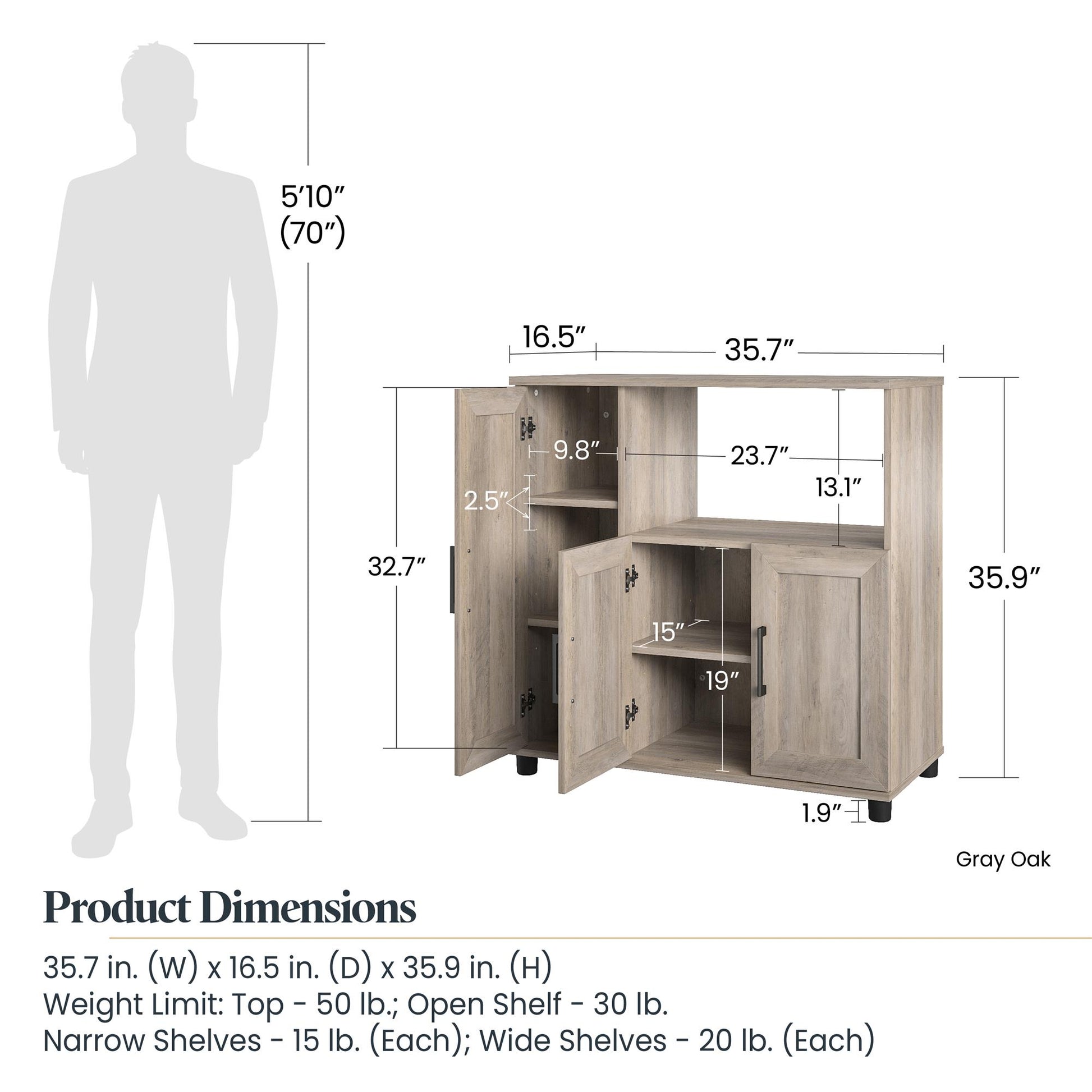 Tindall Modern Farmhouse Microwave Stand with 5 Shelves - Gray Oak