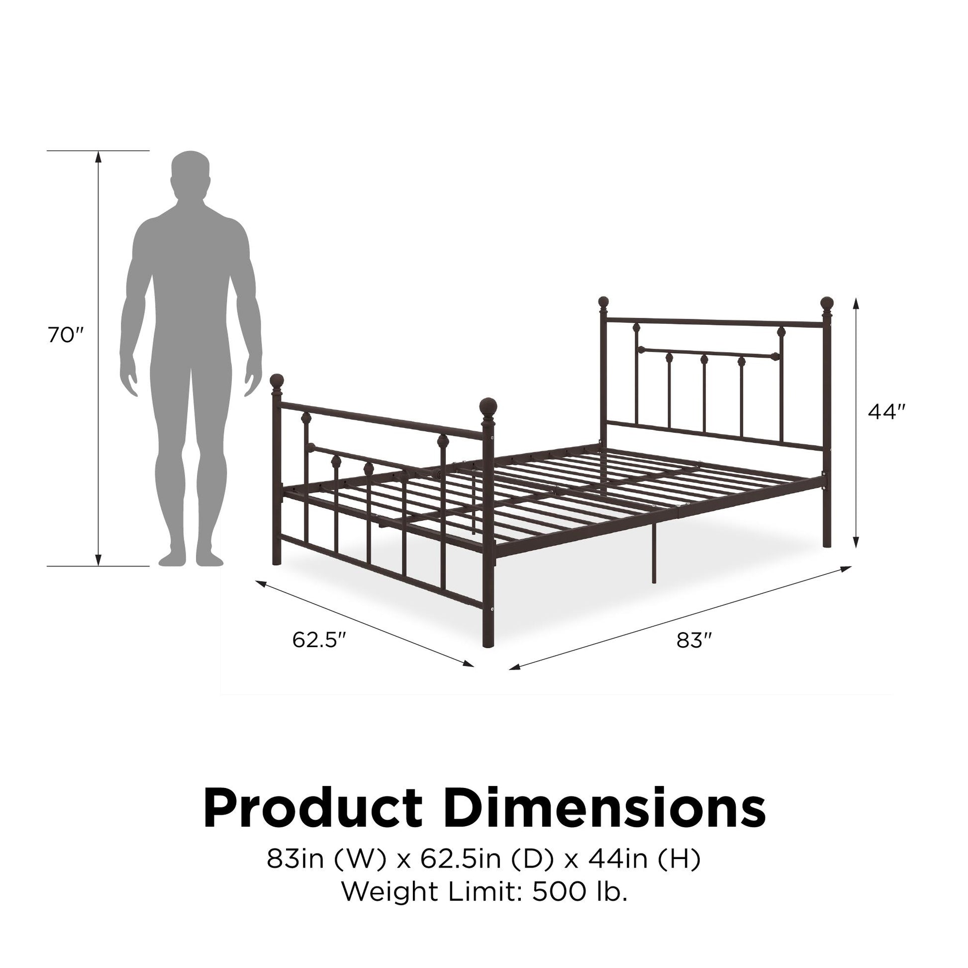 Manila White Metal Bed with Sturdy Metal Frame and Slats - Bronze - Queen