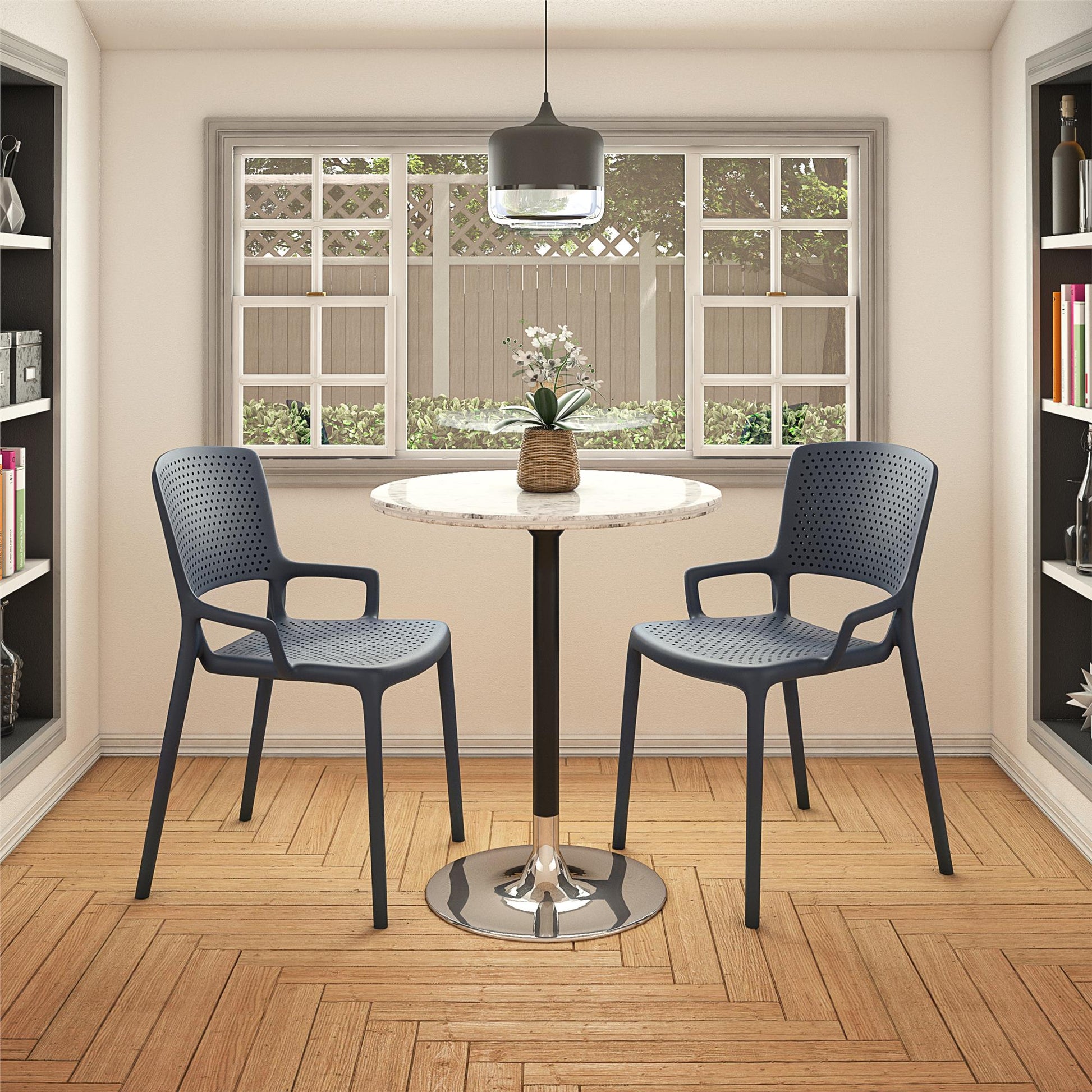 Outdoor/Indoor Stacking Resin Chair with Square Back and Arms, Set of 2 - Navy - 2-Pack