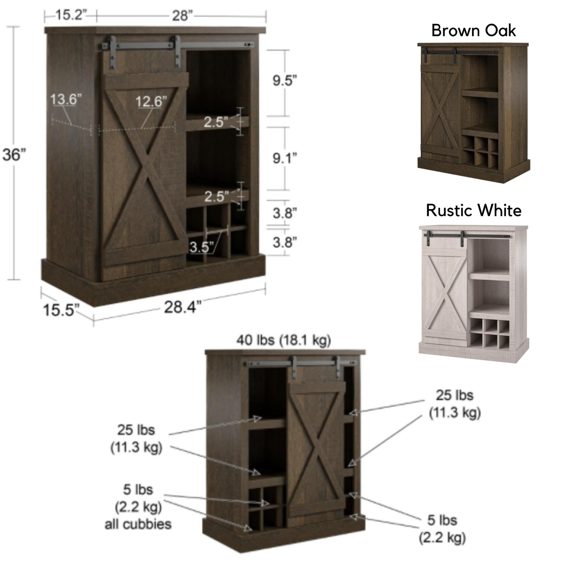 Harden Rustic Bar Cabinet with 4 Shelves and 12 Bottle Cubbies - Rustic White