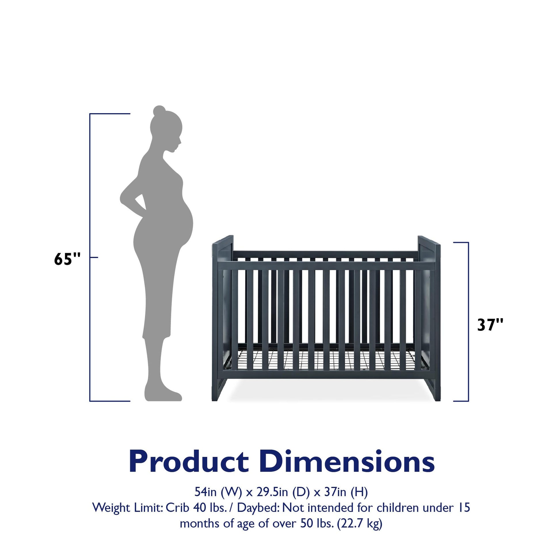 Miles 2 in 1 Convertible Crib with 4 Adjustable Mattress Positions - Graphite Blue