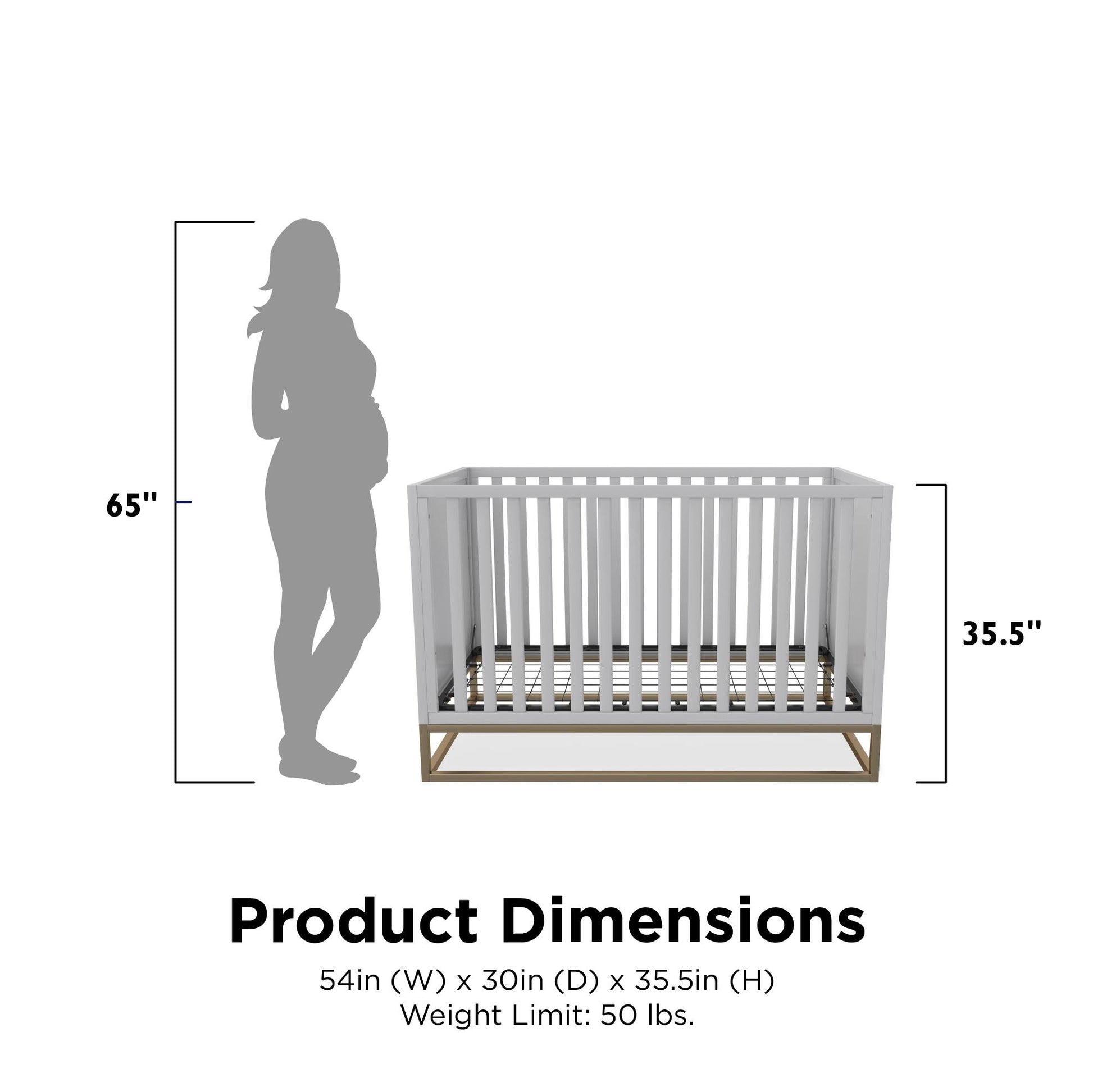 Haven 3 in 1 Metal Base Crib - Dove Gray