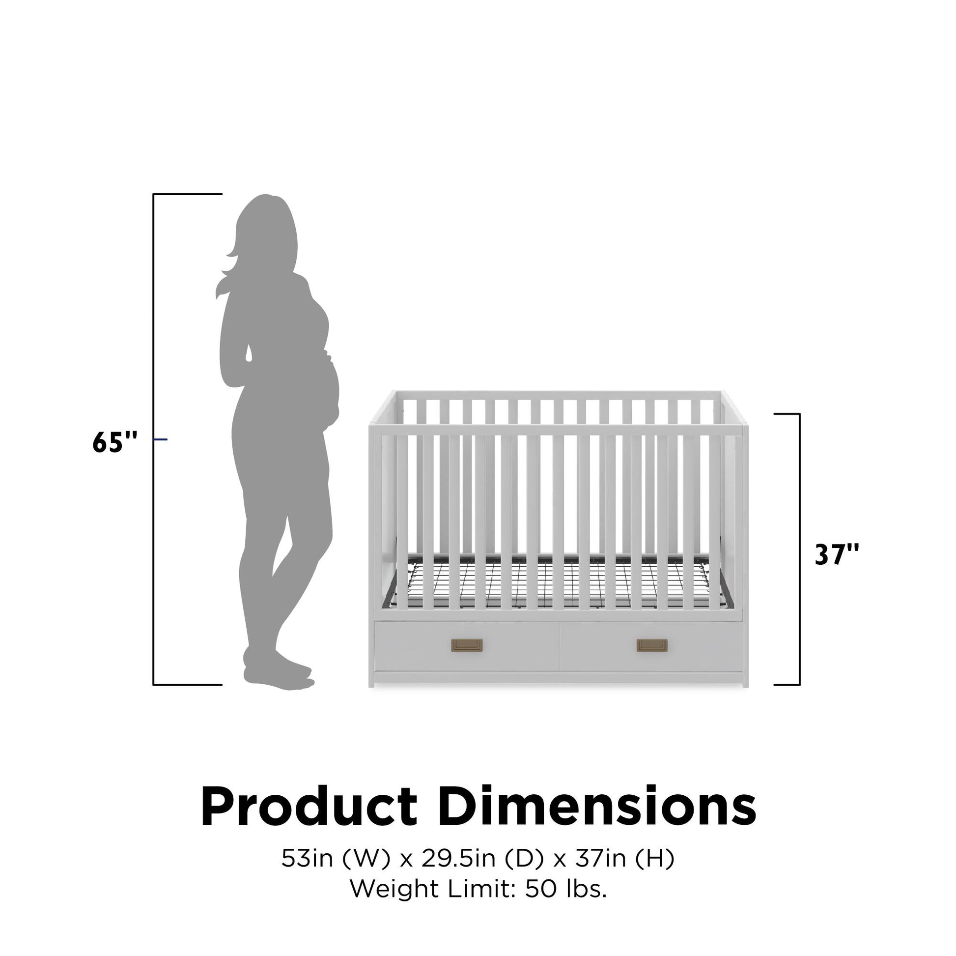 Haven 3 in 1 Convertible Wood Storage Crib - White