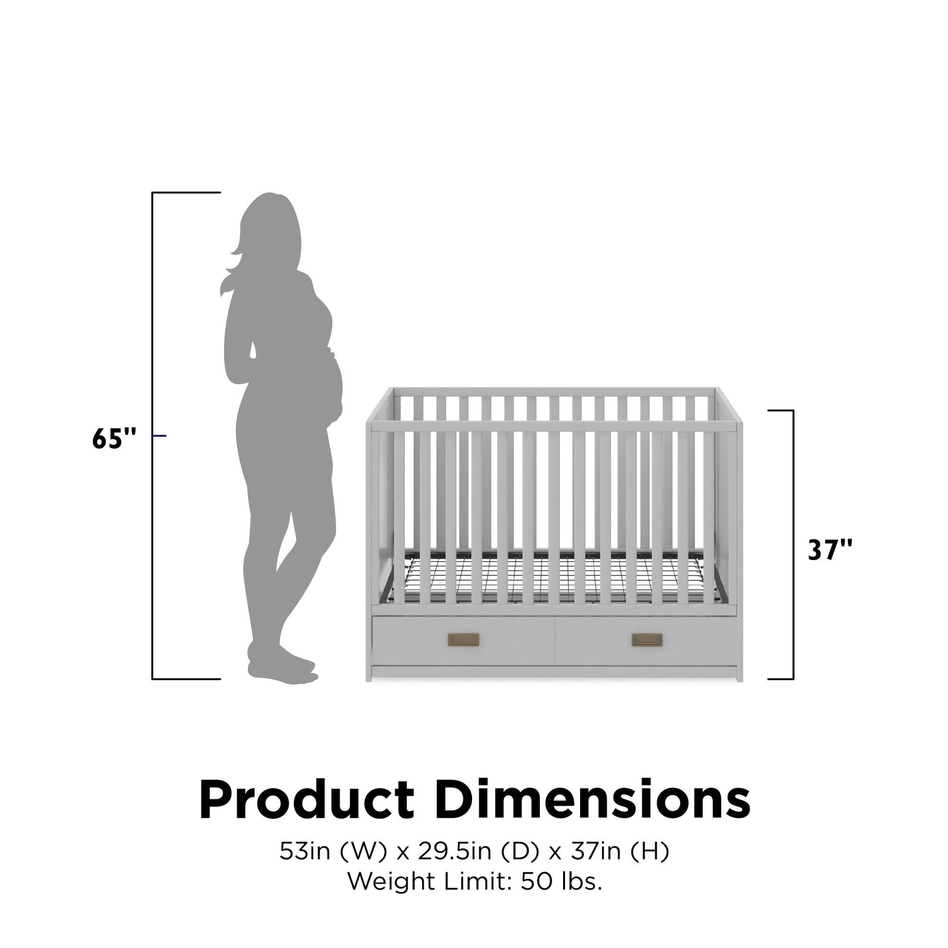 Haven 3 in 1 Convertible Wood Storage Crib - Dove Gray
