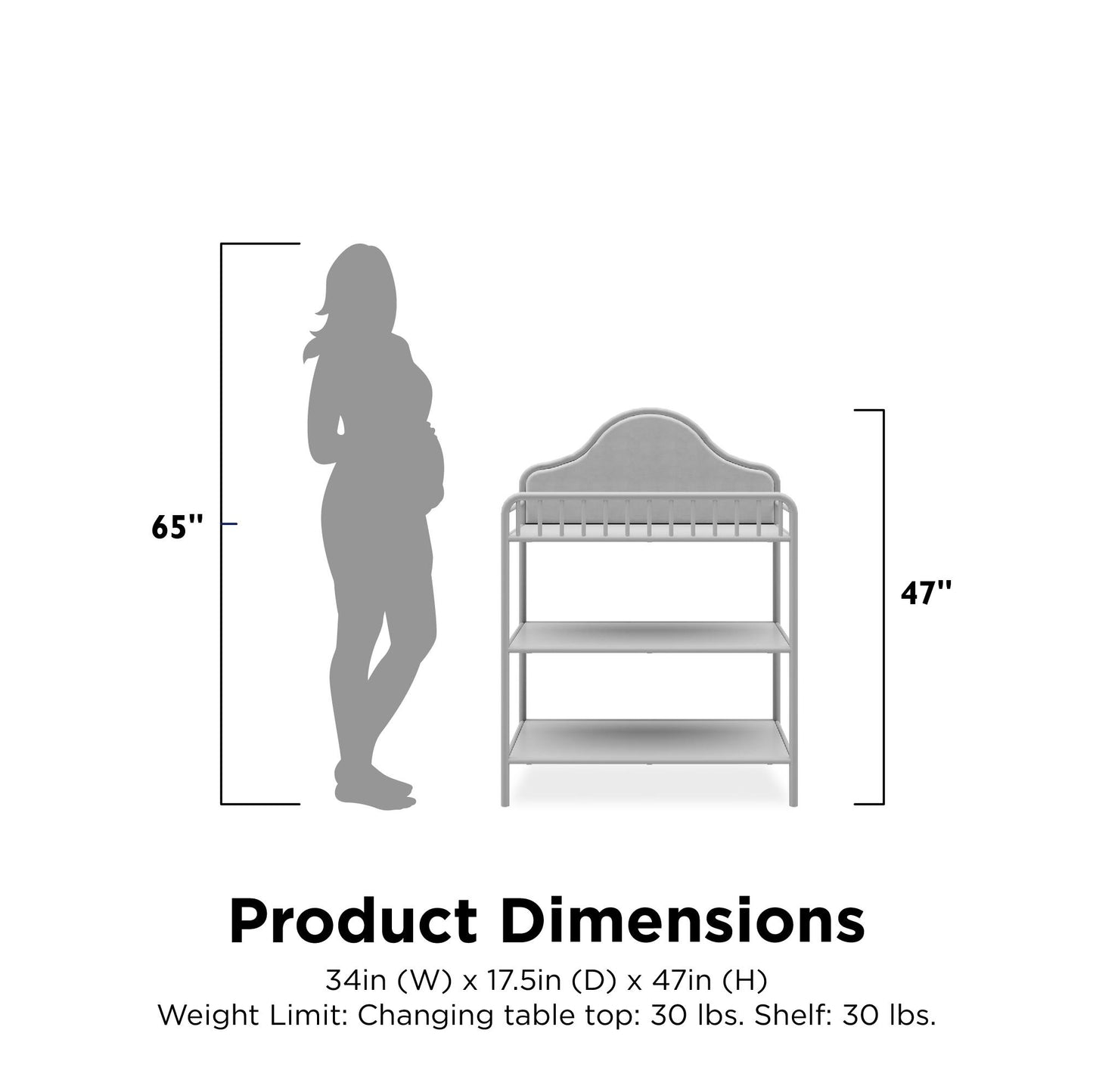 Piper Upholstered Metal Changing Table - Dove Gray