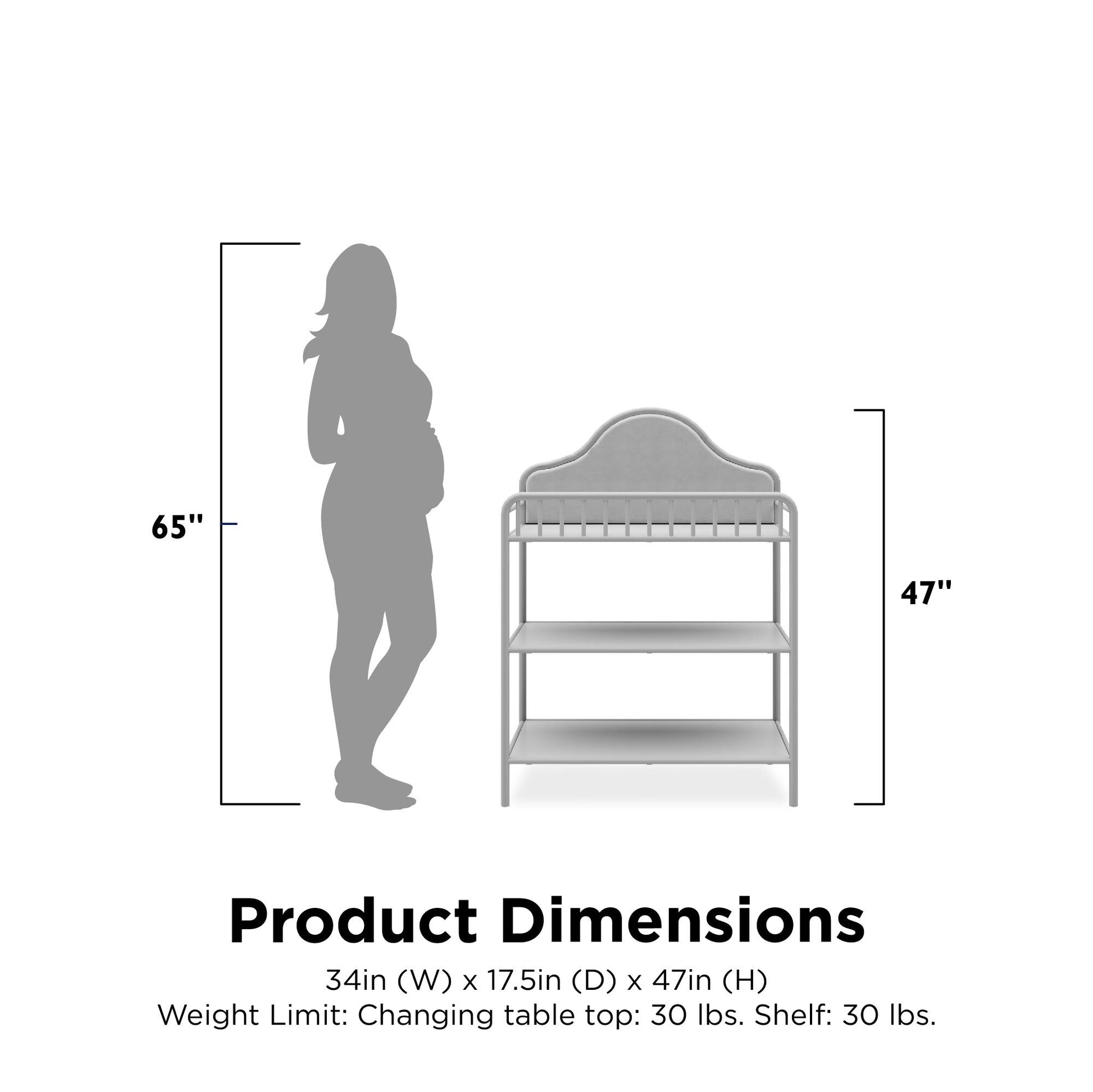 Piper Upholstered Metal Changing Table - Dove Gray