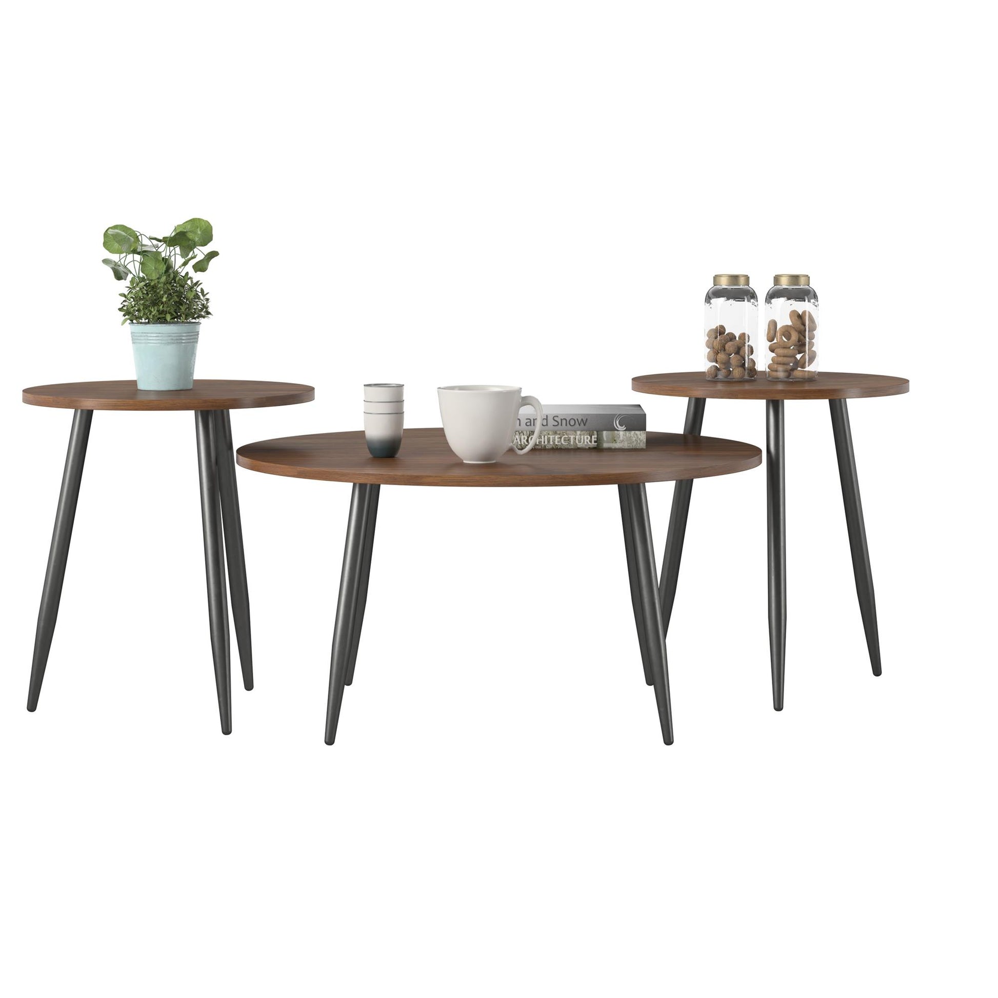 Morley 3 Piece Coffee Table and End Table Set - Walnut